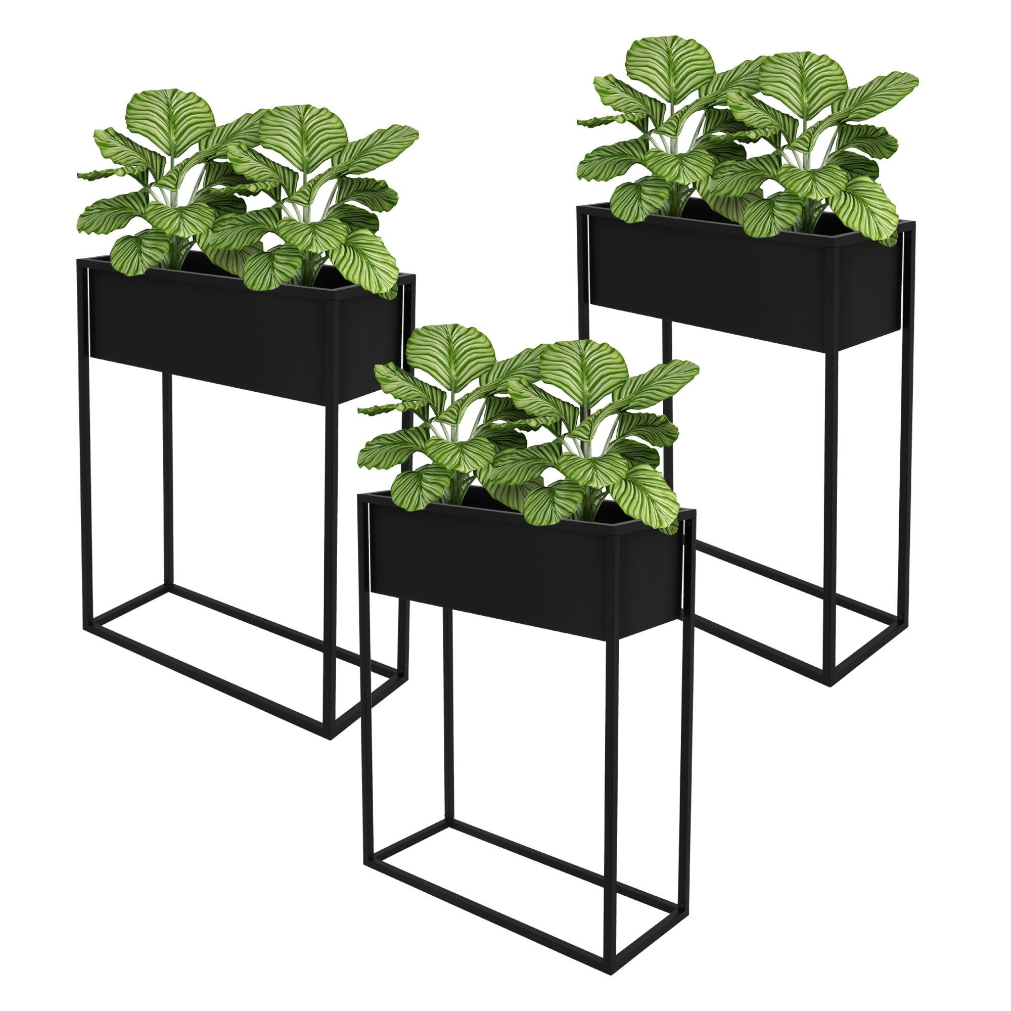 ML-DESIGN Blumenständer Übertopfständer für Pflanzen Designblumenkasten Pflanzenkasten, 3er Set Schwarz Metall 60x25x78cm rechteckig Übertopfständer