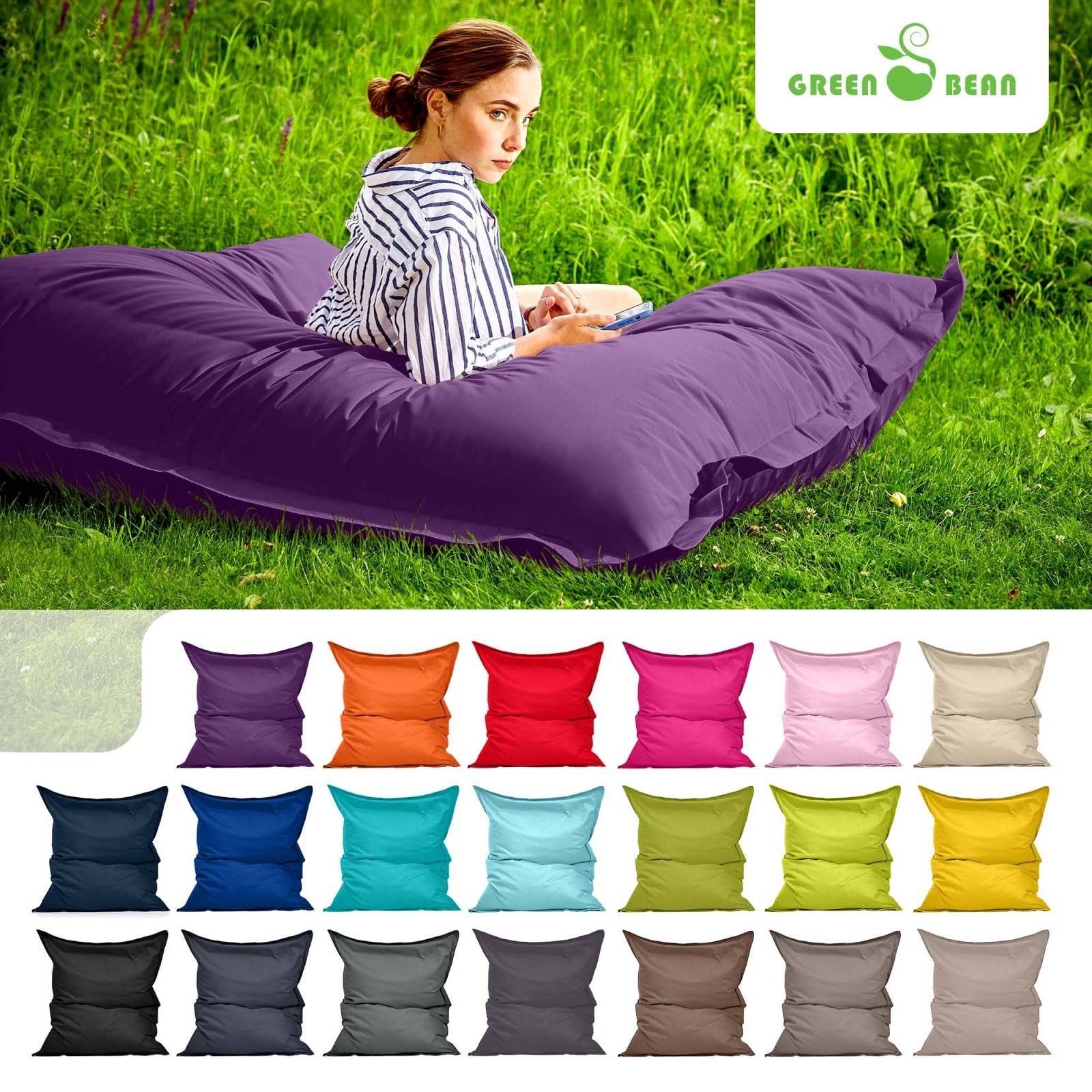 Green Bean Sitzsack XL Riesen - Sitzsack Square 120x160cm (Riesensitzsack), 120x160cm Kinder & Erwachsene Bean Bag EPS Perlen Füllung