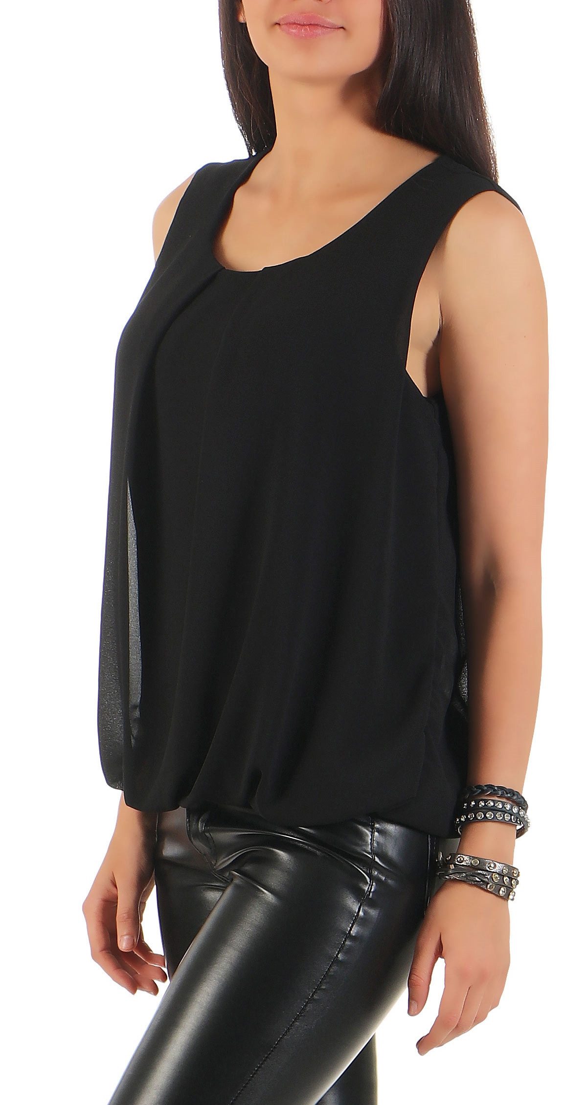 malito more than fashion Chiffonbluse malito Damen Bluse ärmellos 6879 Blusentop mit Rundhals-Ausschnitt – Bild 2 von 5