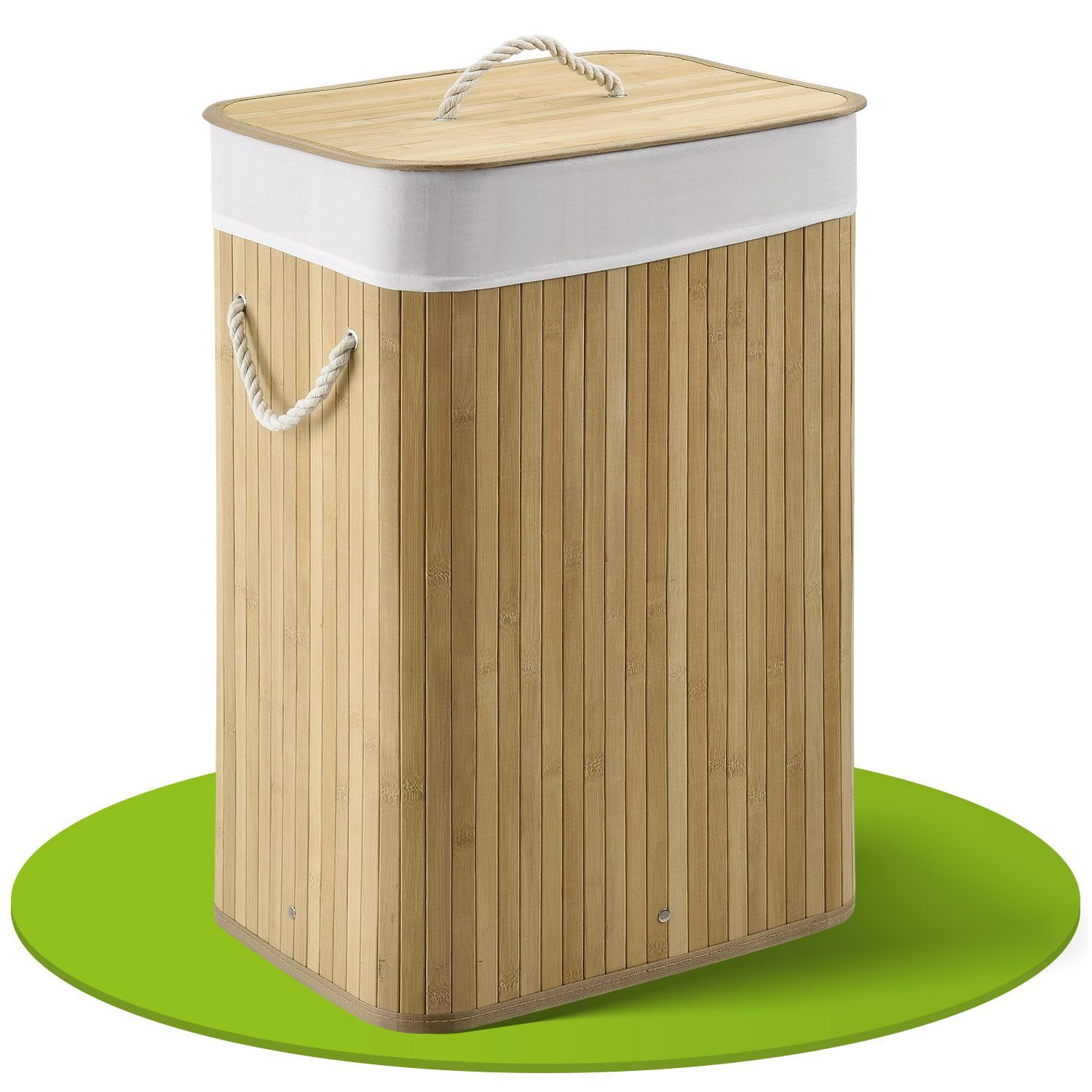 Juskys Wäschekorb Curly, 72 l, mit Tragegriffe, Deckel, Wäschesack waschbar günstig online kaufen