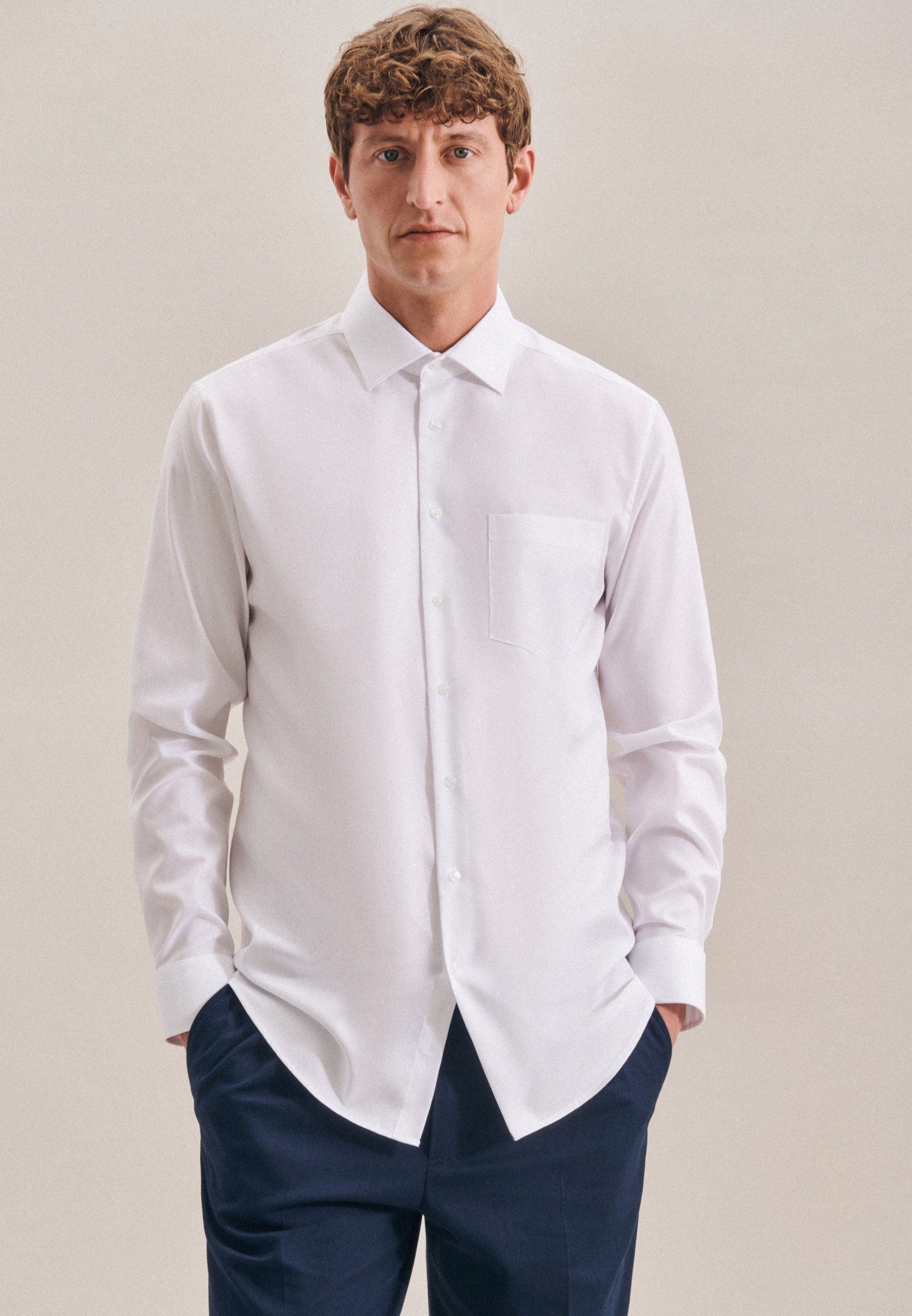 seidensticker Businesshemd Regular Regular Langarm Kentkragen Uni Weiß | Freizeithemden