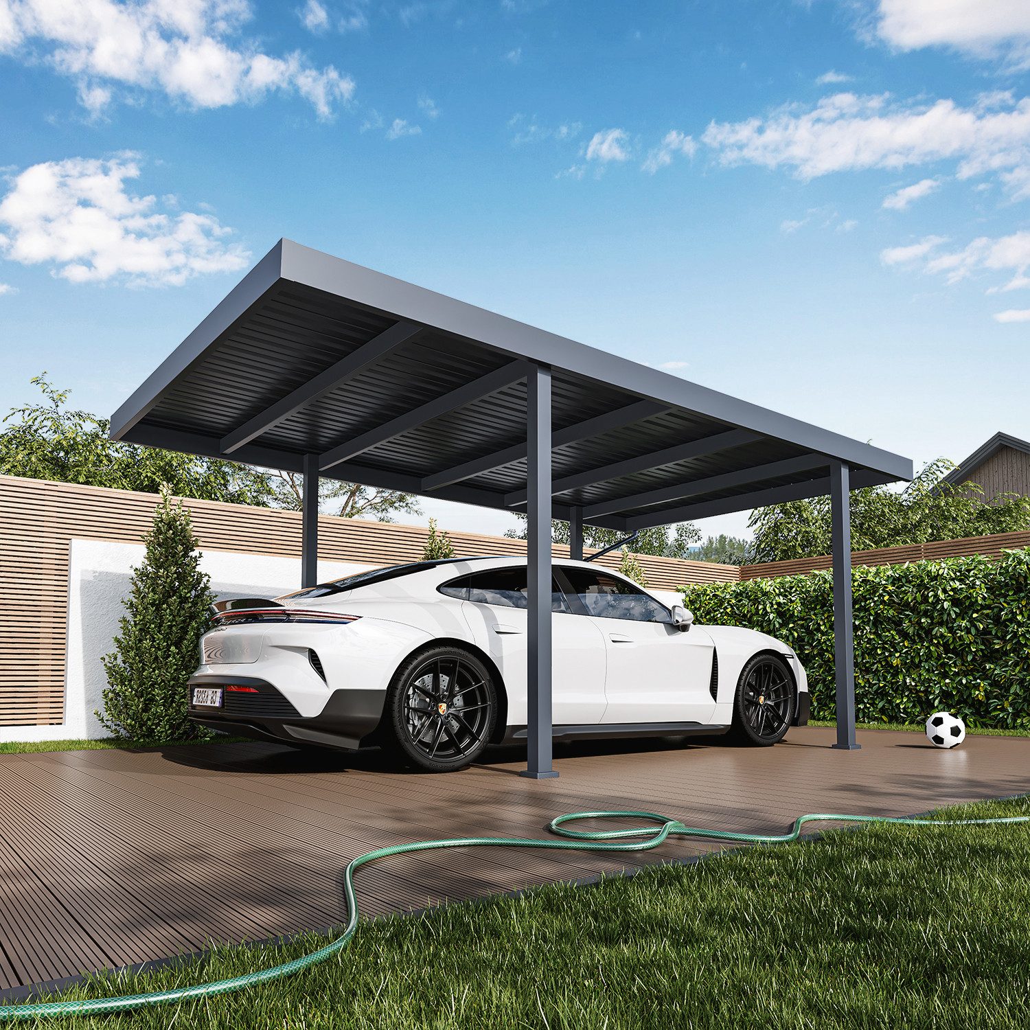 Weide Einzelcarport Metta Stahl-Carport 3,2 x 5,5 m mit Pultdach in Anthrazit, BxT: 550x320 cm, 255 cm Einfahrtshöhe