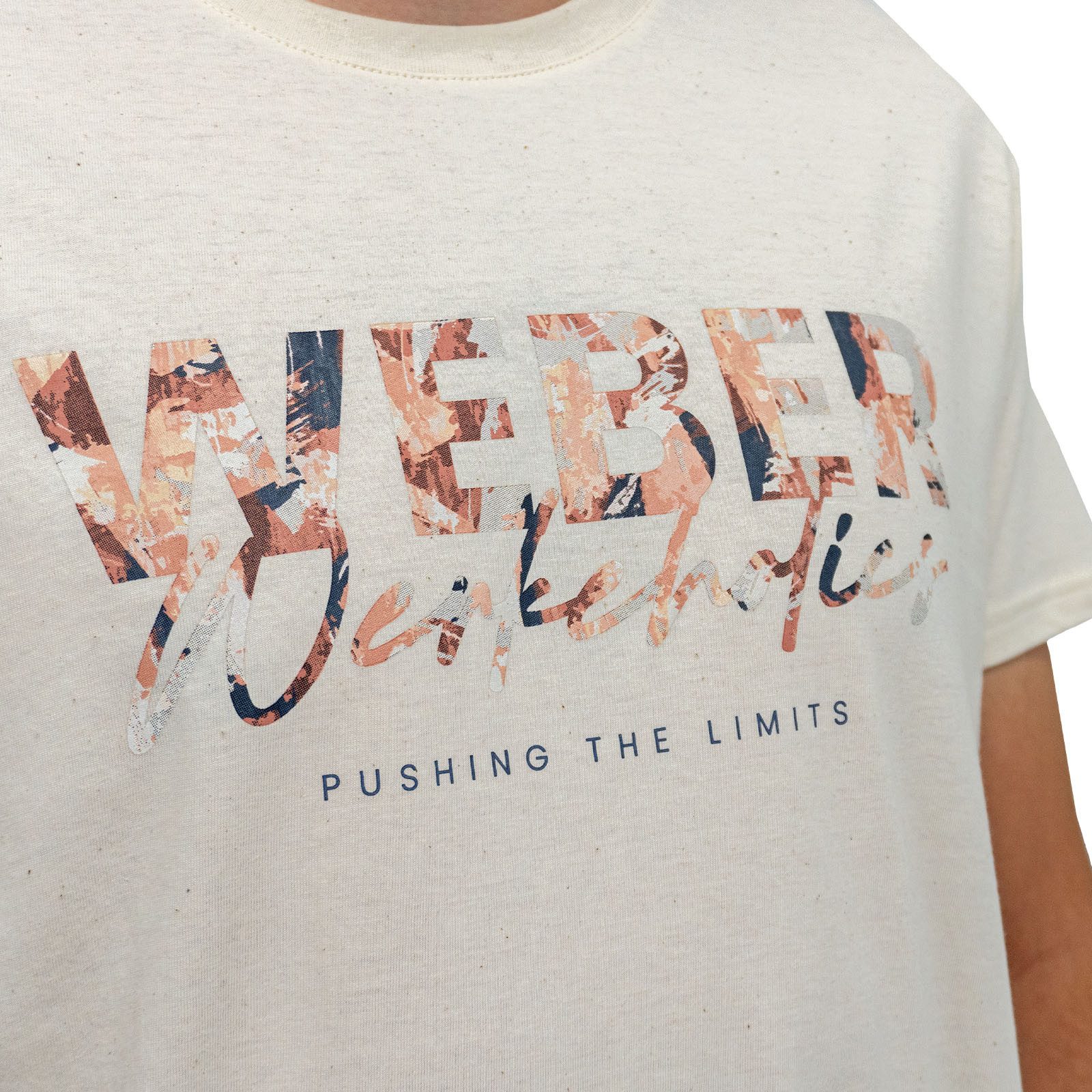 Weber GmbH Print-Shirt Weber #Werkeholics Pattern T-Shirt beige L (1-tlg) Aufdruck, strapazierfähig, weiches Material, Baumwolle