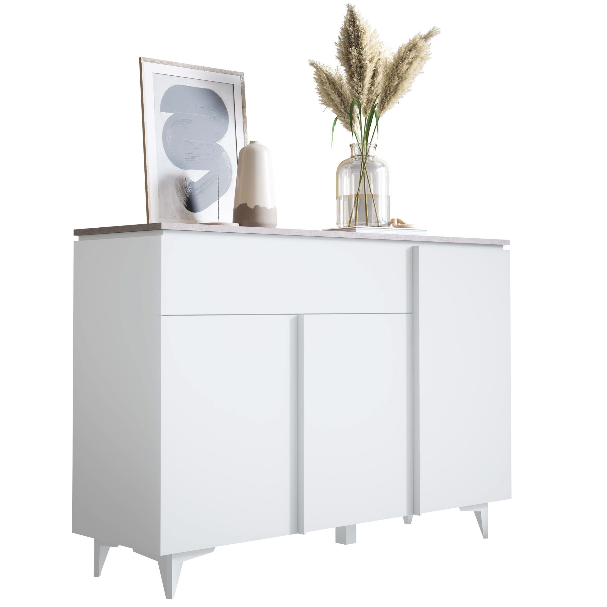Newroom Sideboard Weiß 133 cm, Weiß Sideboard Modern Minimalitisch Modern Highboard Anrichte Wohn...