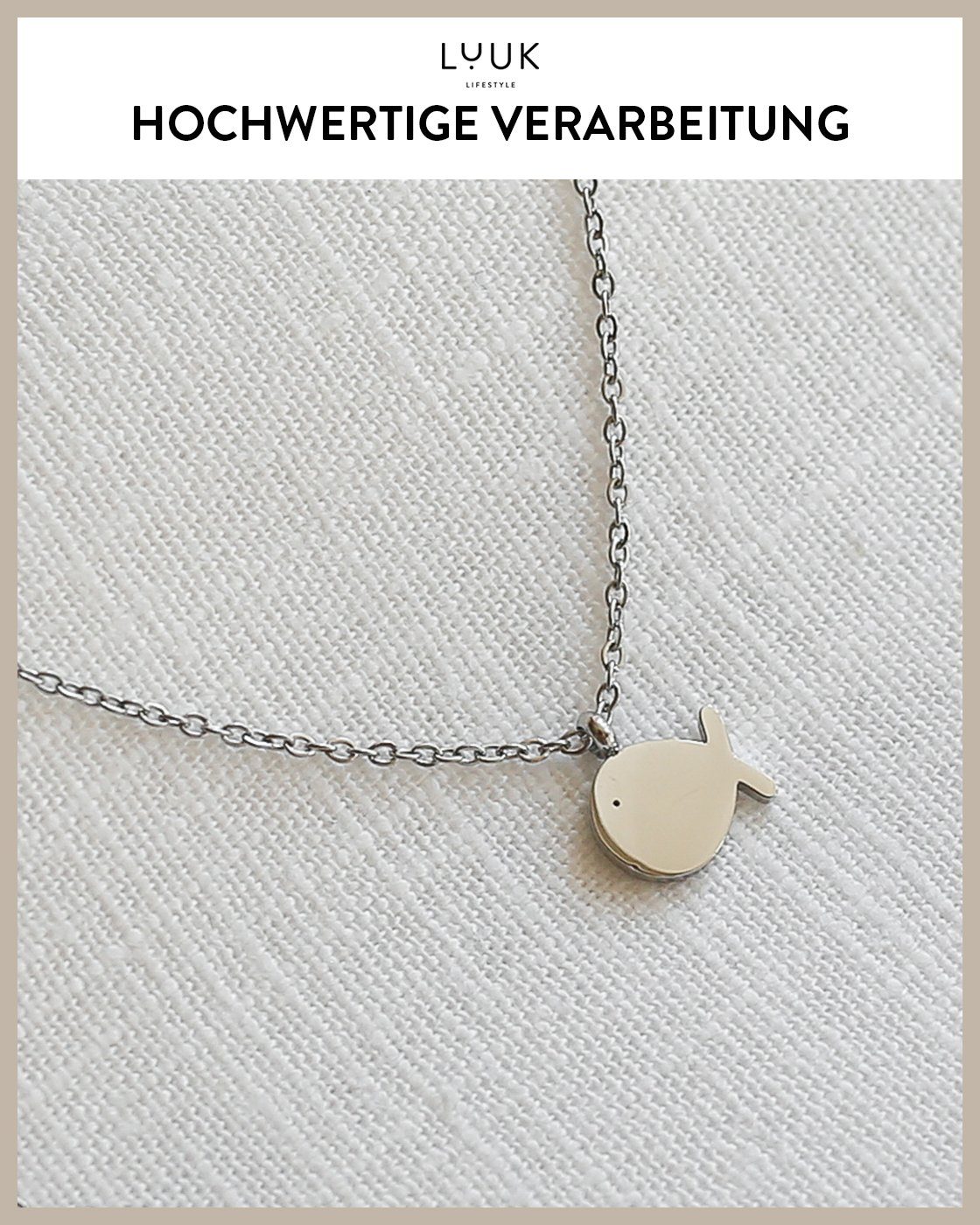 Damenschmuck Meer- Freundschaftskette, und Silber Glücksbringer, Kette LUUK Wassermotiv, HAPPINESS mit Fisch Wal Anhänger Edelstahl, mit LIFESTYLE Geschenkkarte, Anhänger, Fisch,