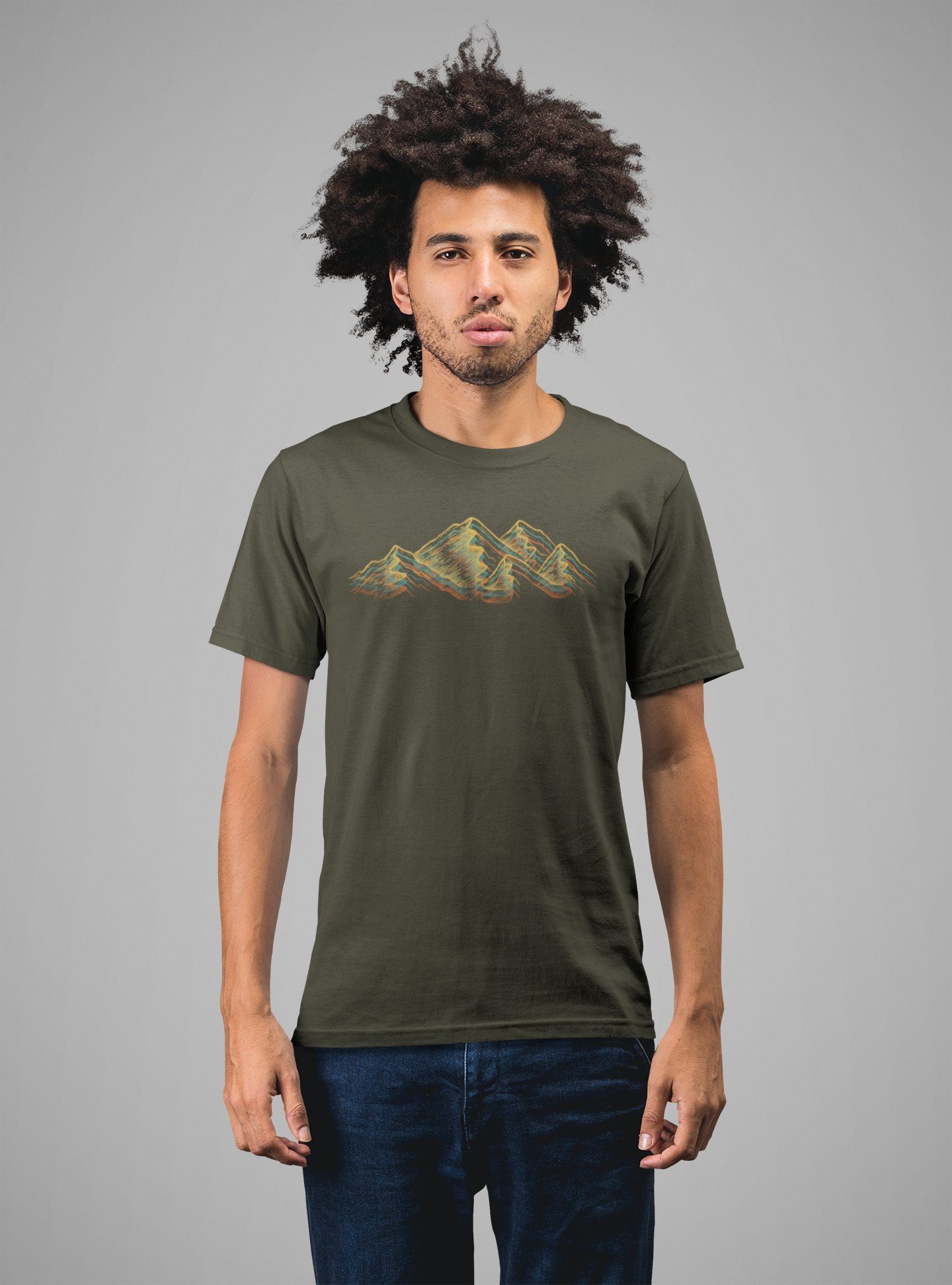 Print-Shirt Baumwolle T-Shirt Alpen aus Grey Wanderfreunde Wander für Kletter - Baddery Siebdruck, hochwertiger : - Bergsteiger Shirt Übergrößen, auch Dark