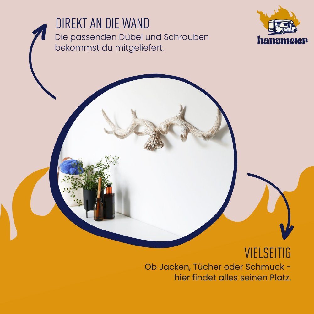 Hansmeier Wandgarderobe Geweih-Garderobe, Wanddekoration für Außen, Innen, Balkon & Garten