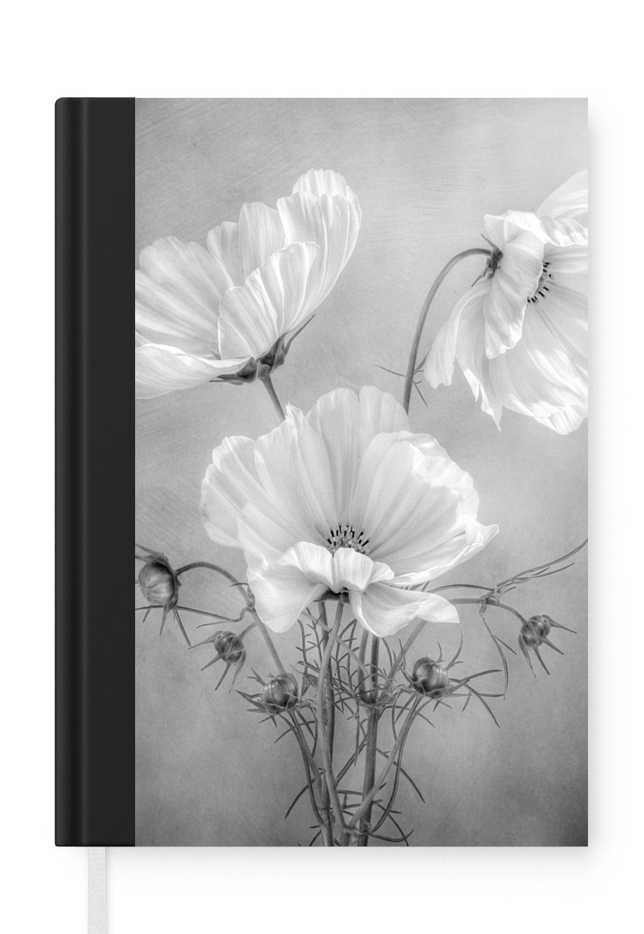 MuchoWow Notizbuch Stilleben - Blumen - Schwarz und weiß - Mohn - Botanisch, Journal, Merkzettel, Tagebuch, Notizheft, A5, 98 Seiten, Haushaltsbuch