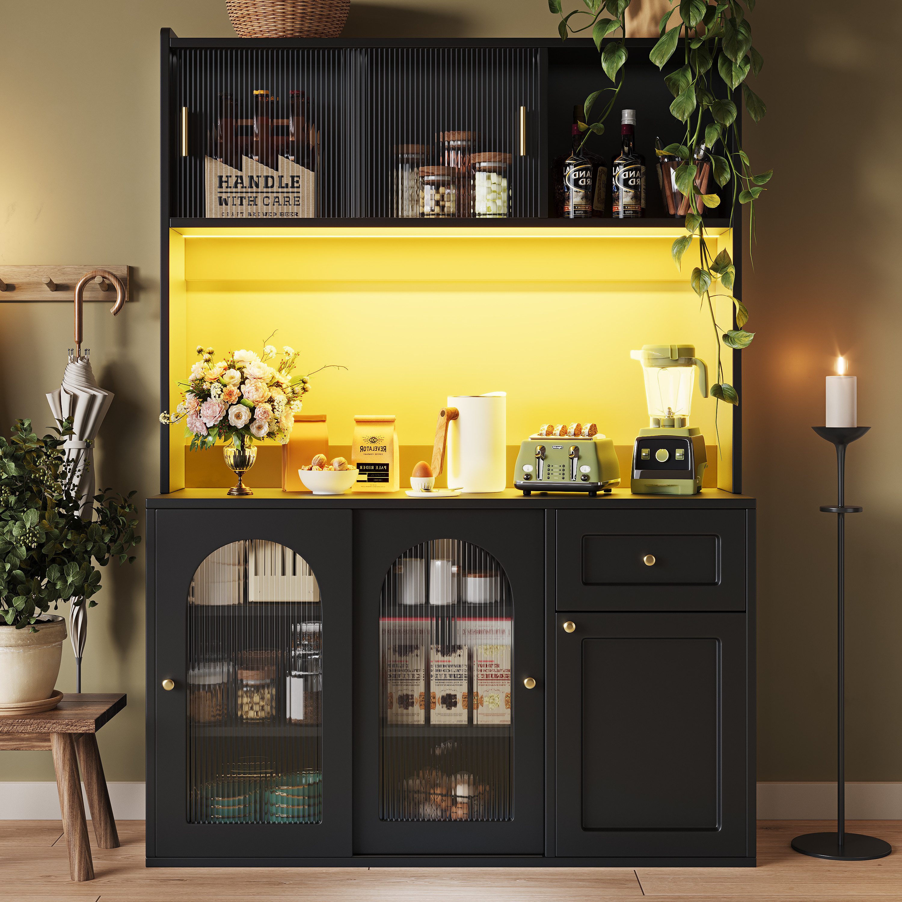 Odikalo Küchenbuffet Küchenschrank Anrichte Hochschrank Buffetschrank Vitrine Sideboard – Bild 3 von 5