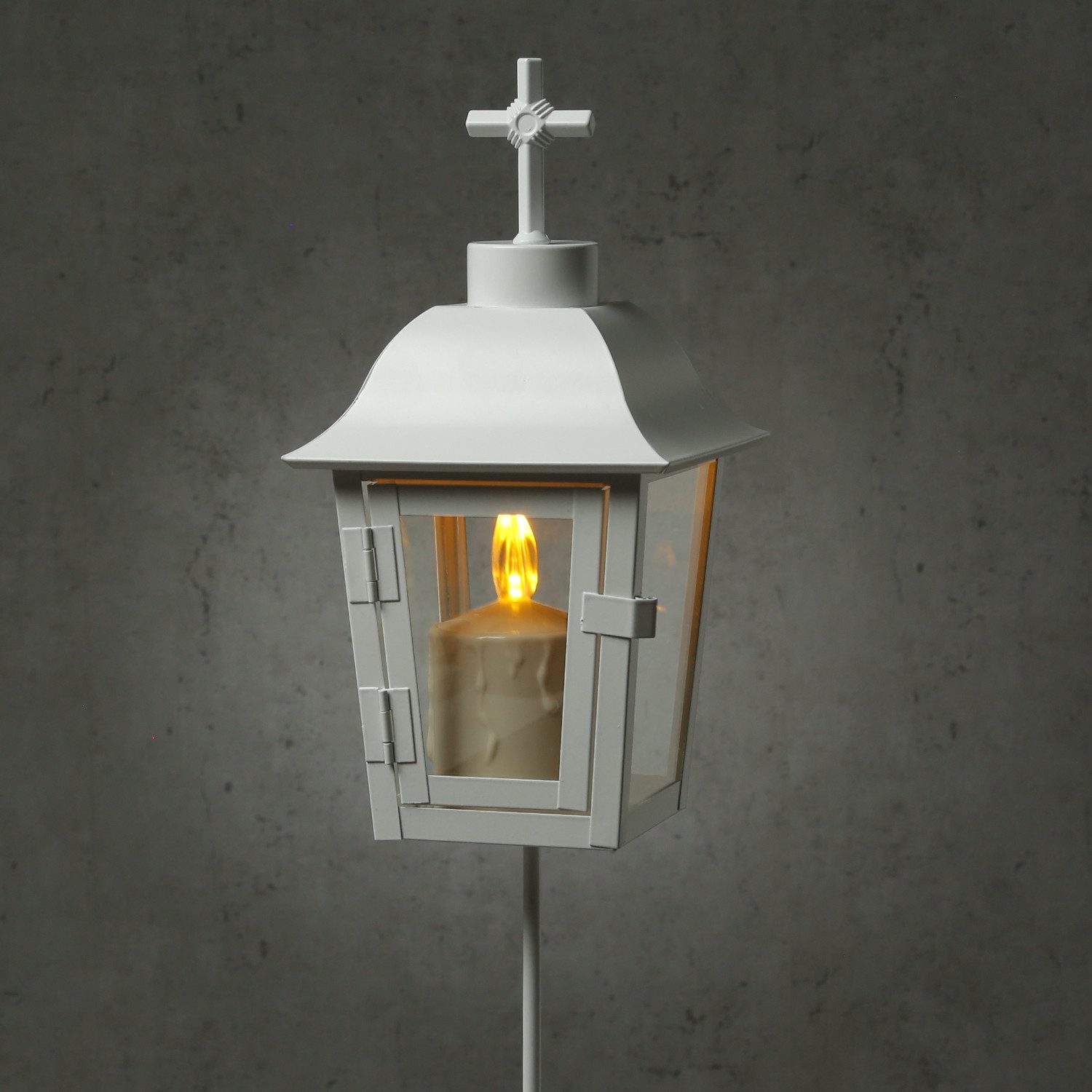 MARELIDA LED Laterne Grablaterne mit LED Kerze Grablicht wechselbare Spitzen Grablampe weiß, LED Classic, amber