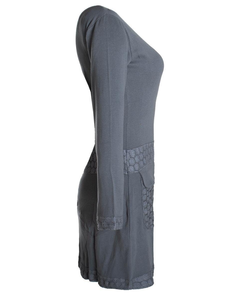 Vishes Tunikakleid Langarm Shirt Kleid Jersey Hippie Blumen Sidebag Boho, Goa, Elfen Style