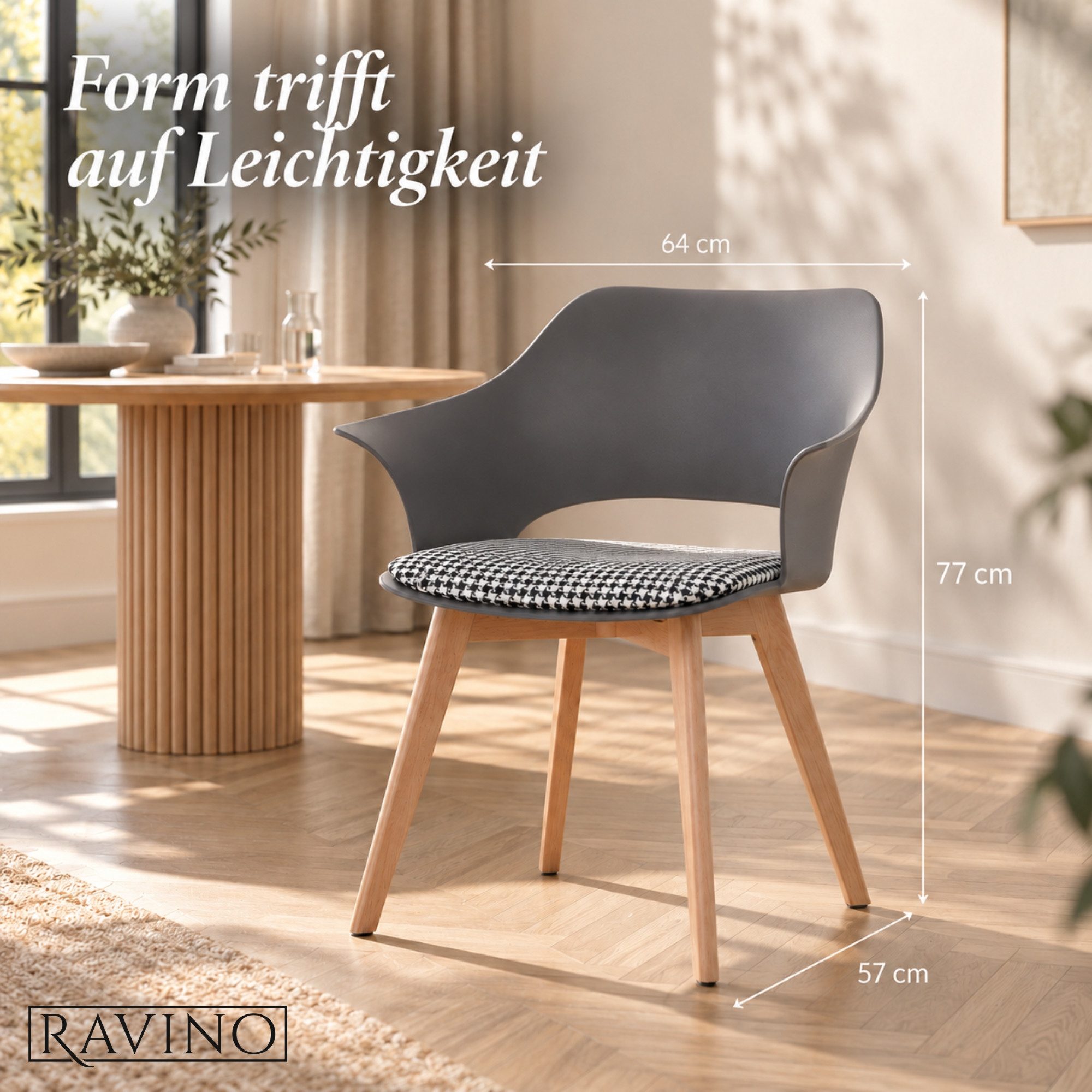 Albatros International Esszimmerstuhl Esszimmer Stühle 4 er Set AALBORG, Stuhl Stühle Esszimmerstühle (4er Set Grau Buche), Buche Massiv-Holz, Esszimmerstuhl Kü – Bild 4 von 5