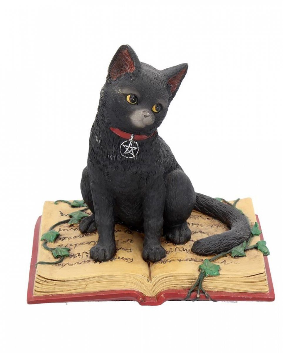 Horror-Shop Dekofigur Schwarze Katze mit Hexenbuch & Pentagramm