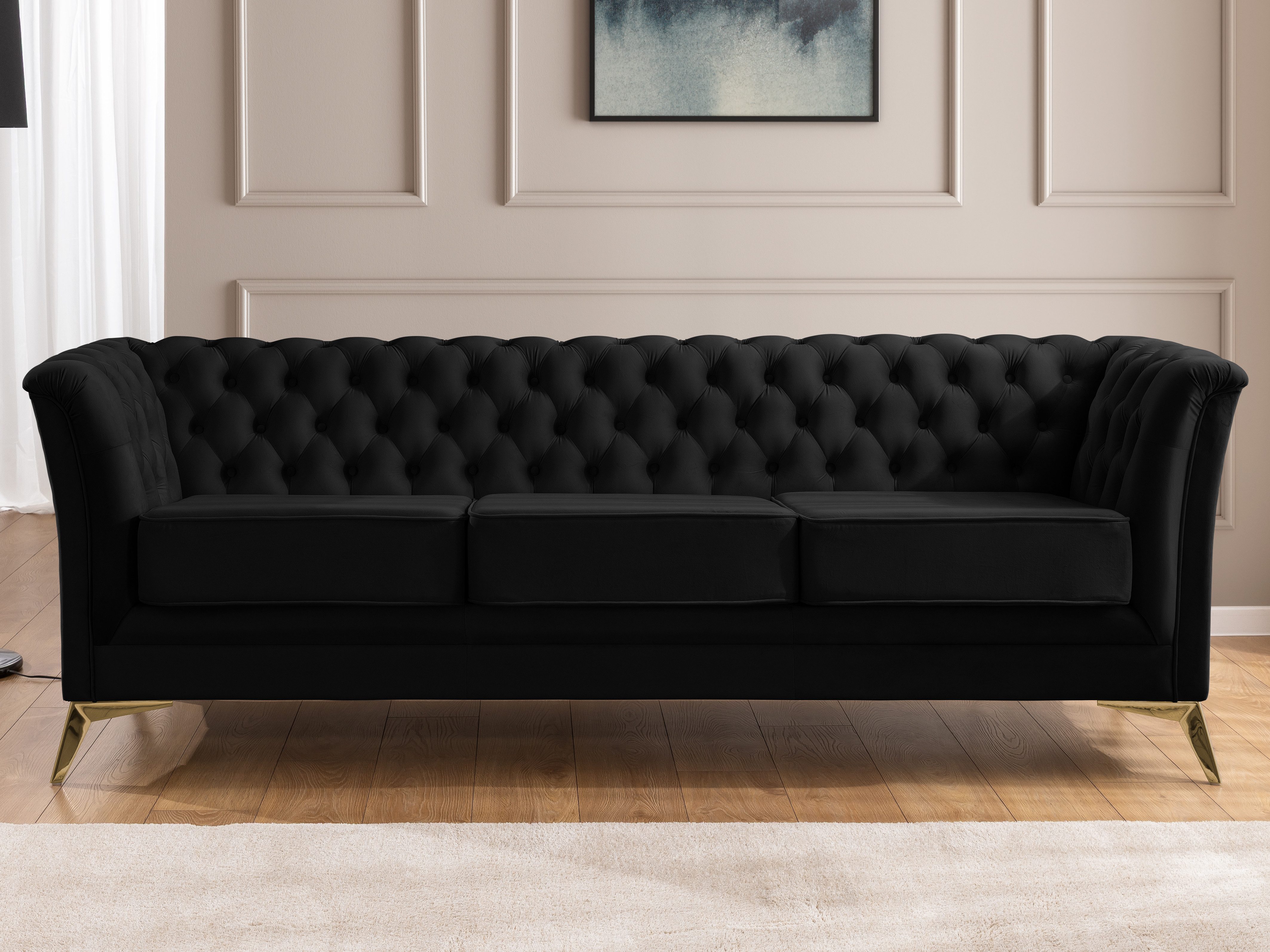 S-Style Möbel Chesterfield-Sofa Whitby, 3-Sitzer aus Samt mit goldenen, sil günstig online kaufen
