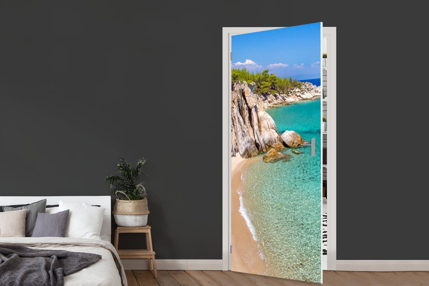 Strand Meer - (1 Fototapete Sommer, Türtapete Tür, 75x205 Matt, MuchoWow - für bedruckt, cm Türaufkleber, St),