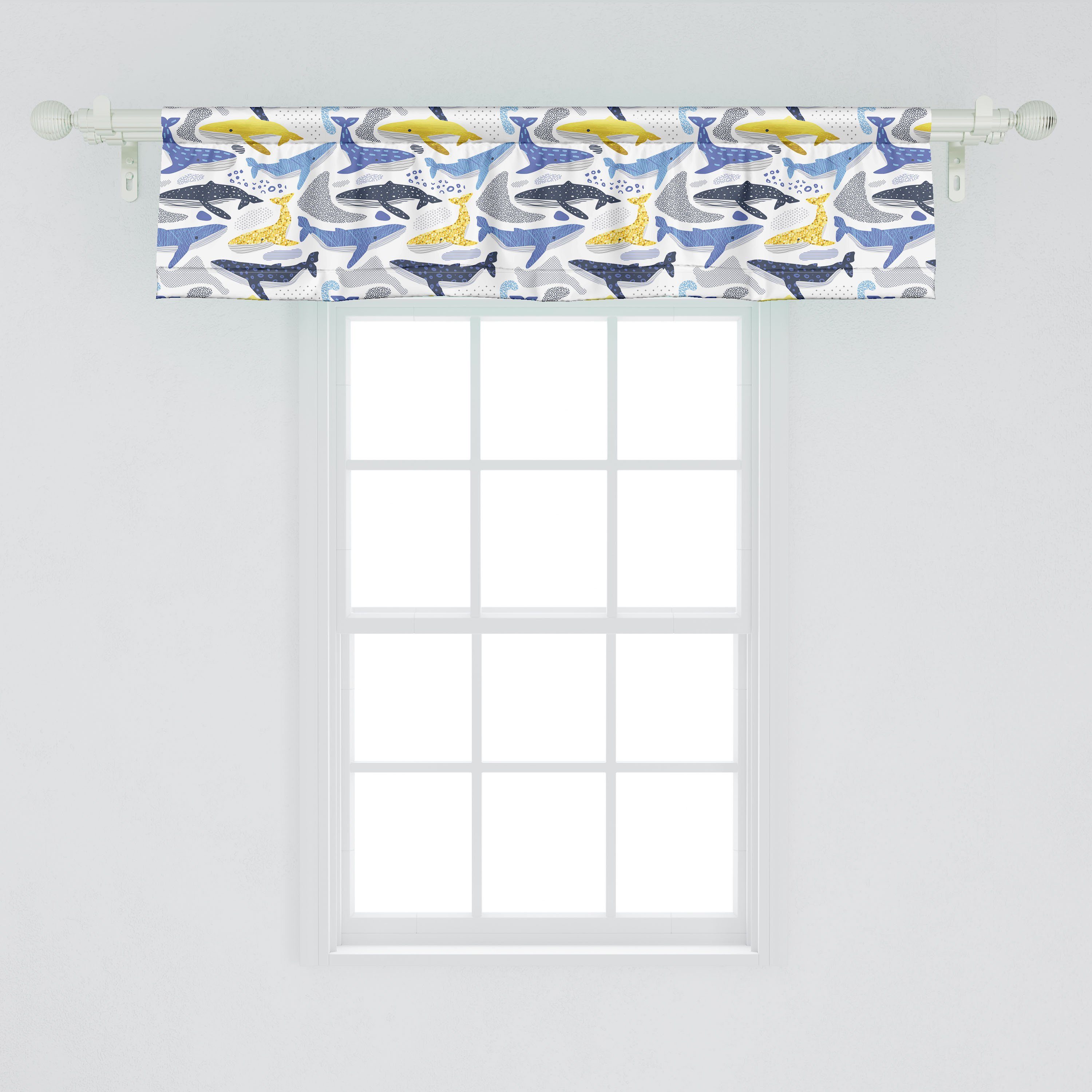 Scheibengardine Vorhang Volant für Küche Microfaser, Dekor Abakuhaus, Motive Moderne Wal-Fisch mit Stangentasche, Unterwasser Schlafzimmer