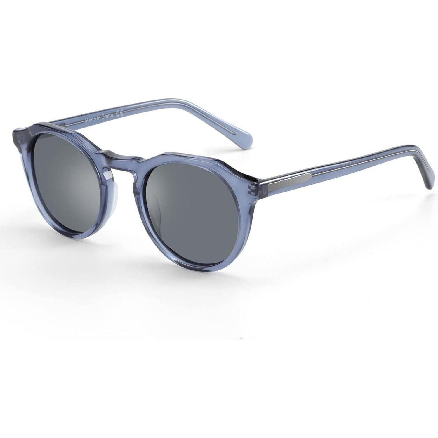 Retrosonnenbrille Sonnenbrille Vintage Runde Polarisierte C02 Blau Rahmen Grau Linse