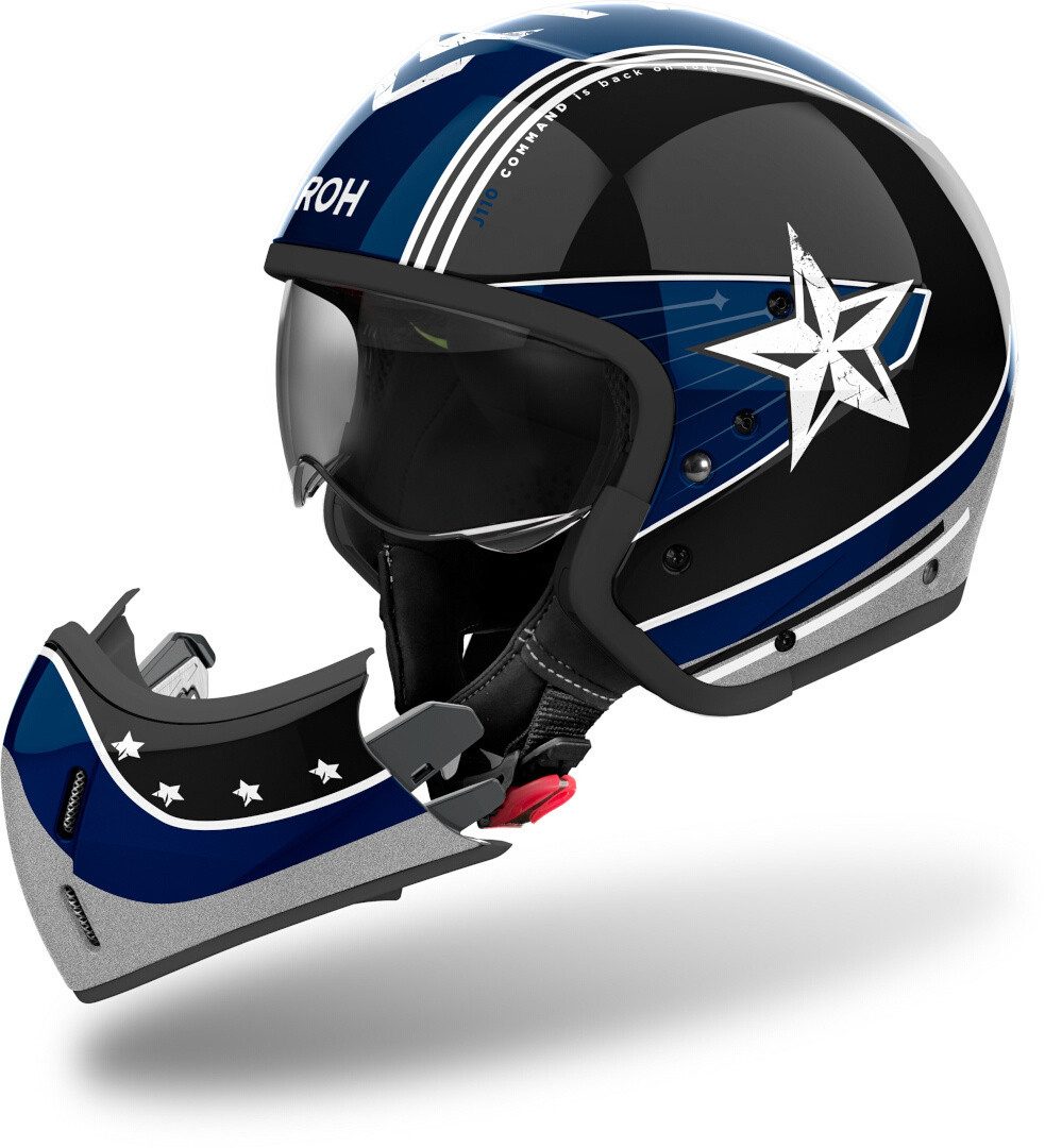 Airoh Motorradhelm J110 Command Jethelm, vorbereitet für Kommunikationssystem,integriertes Sonnenvisier