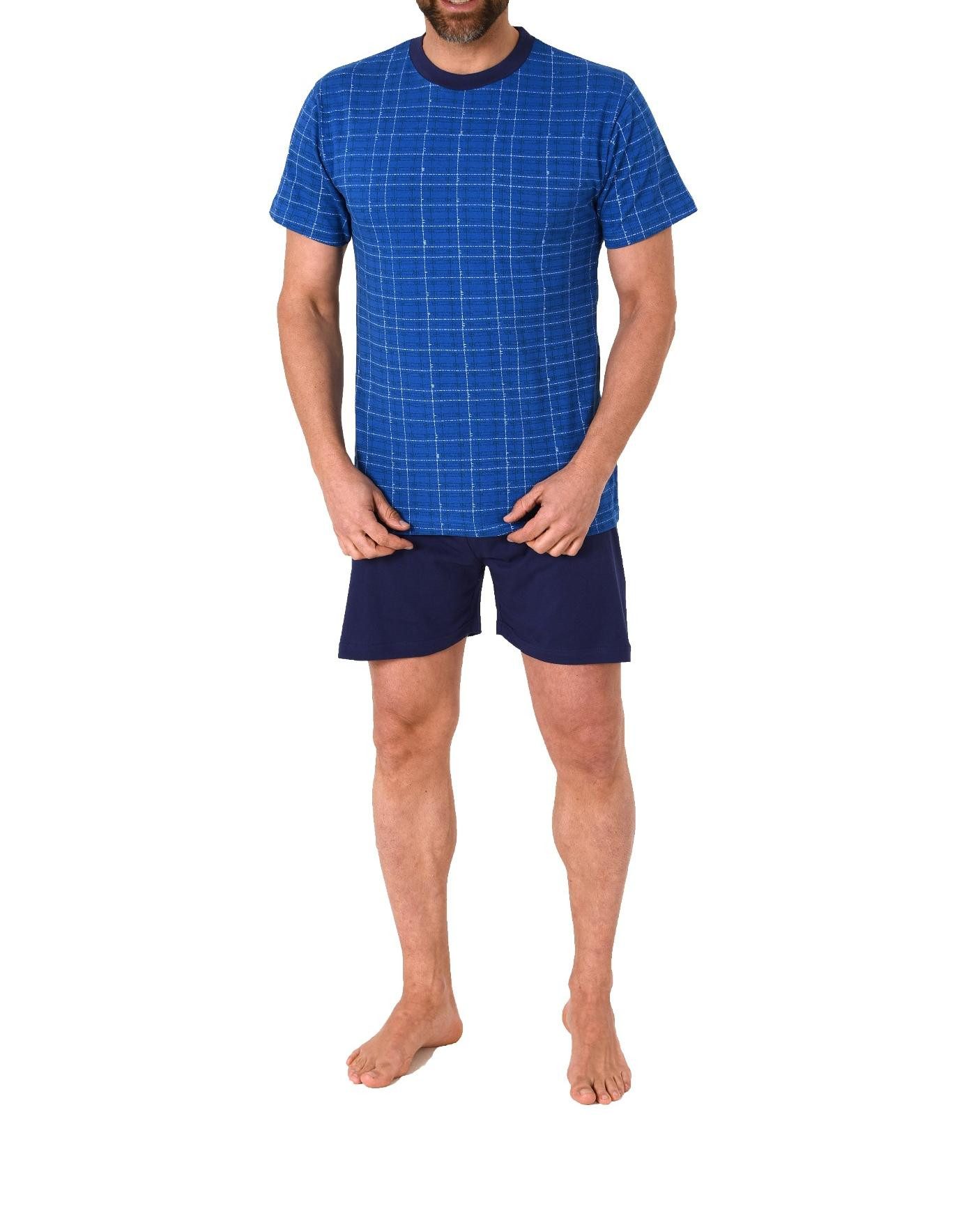 Pyjama Herren kurzarm Schlafanzug Shorty Pyjama mit Rundhals in Optik