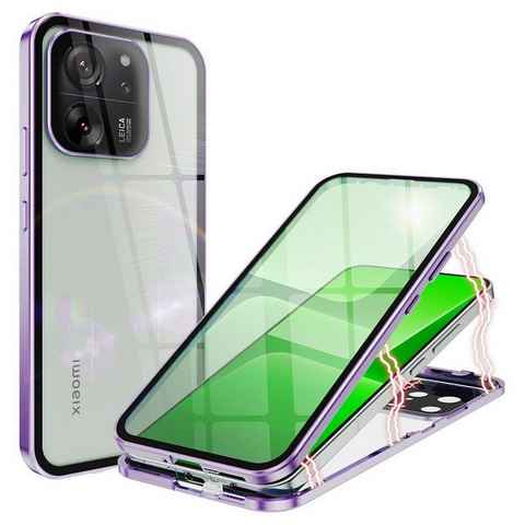 Wigento Handyhülle Für Xiaomi 13T / 13 T Pro 360 Grad Magnet Glas Bumper Handy Hülle Case