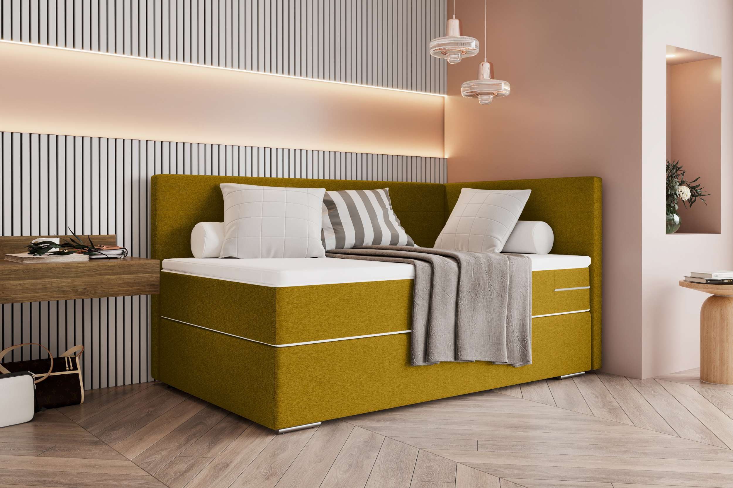 99rooms Boxspringbett Phönix Mini Plus (Schlafzimmerbett, Bett), mit Taschenfederkernmatratze und Topper, in Webstoff MALMO_NEW