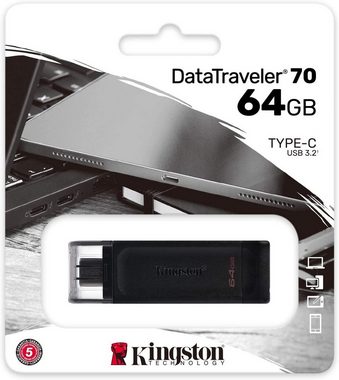 Kingston »Kingston DataTraveler DT70 (64 GB) USB-C Typ-C 3.2 Flash Drive USB Stick Externer Speicher U Disk Memory Stick schwarz« USB-Flash-Laufwerk