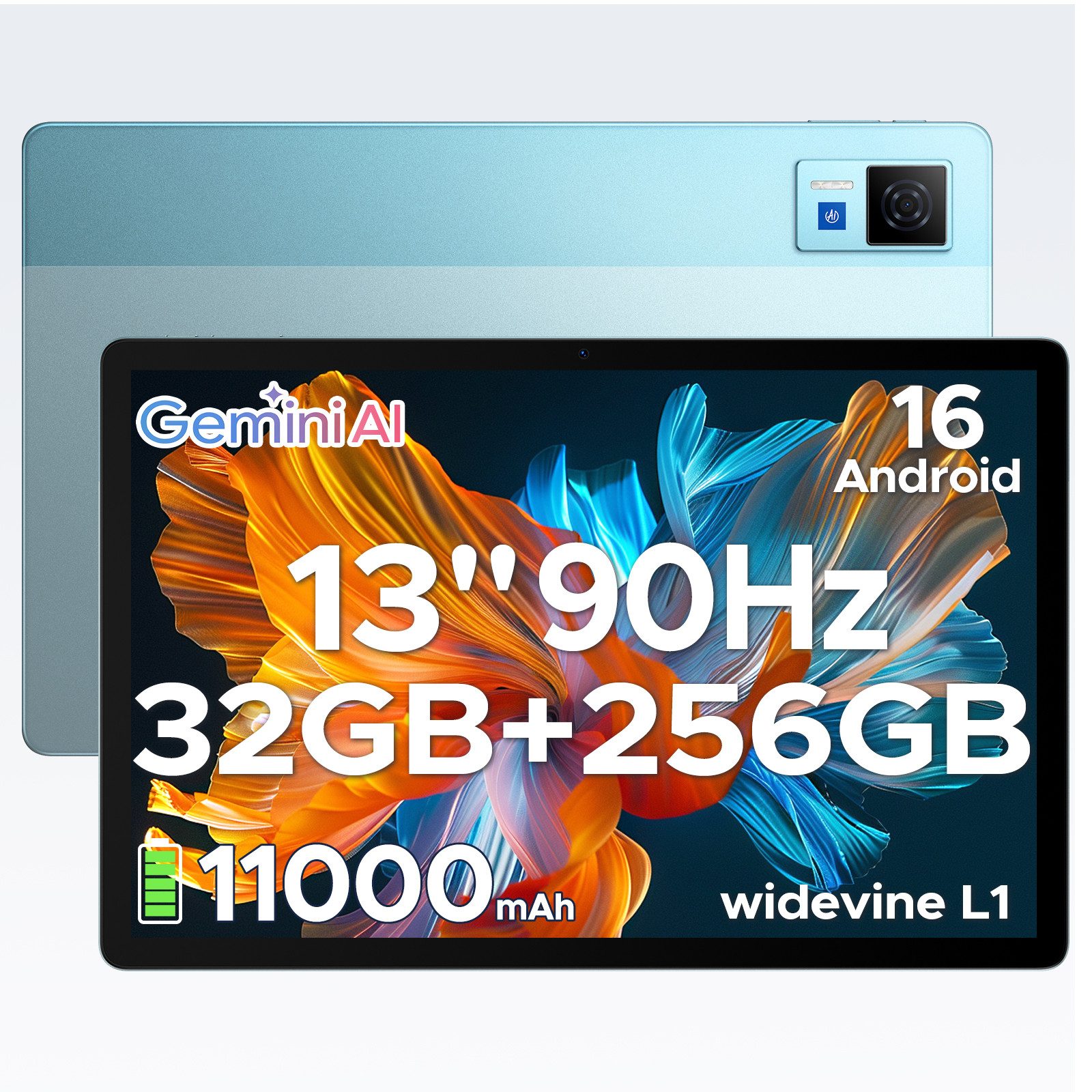 DOOGEE U13 Android 16 Tablet mit tastatur, 13 Zoll, 6+256GB, 11000mAh, gaming Tablet (13", Android 16, 90Hz, 13MP+8MP, ultradünn 7,8mm, WiFi5, GPS, Face ID, OTG, FM)