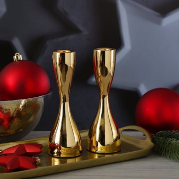 MARELIDA Kerzenhalter Stabkerzenhalter Kerzenständer Tafelkerzenhalter gold 18cm 2er Set (2 St)