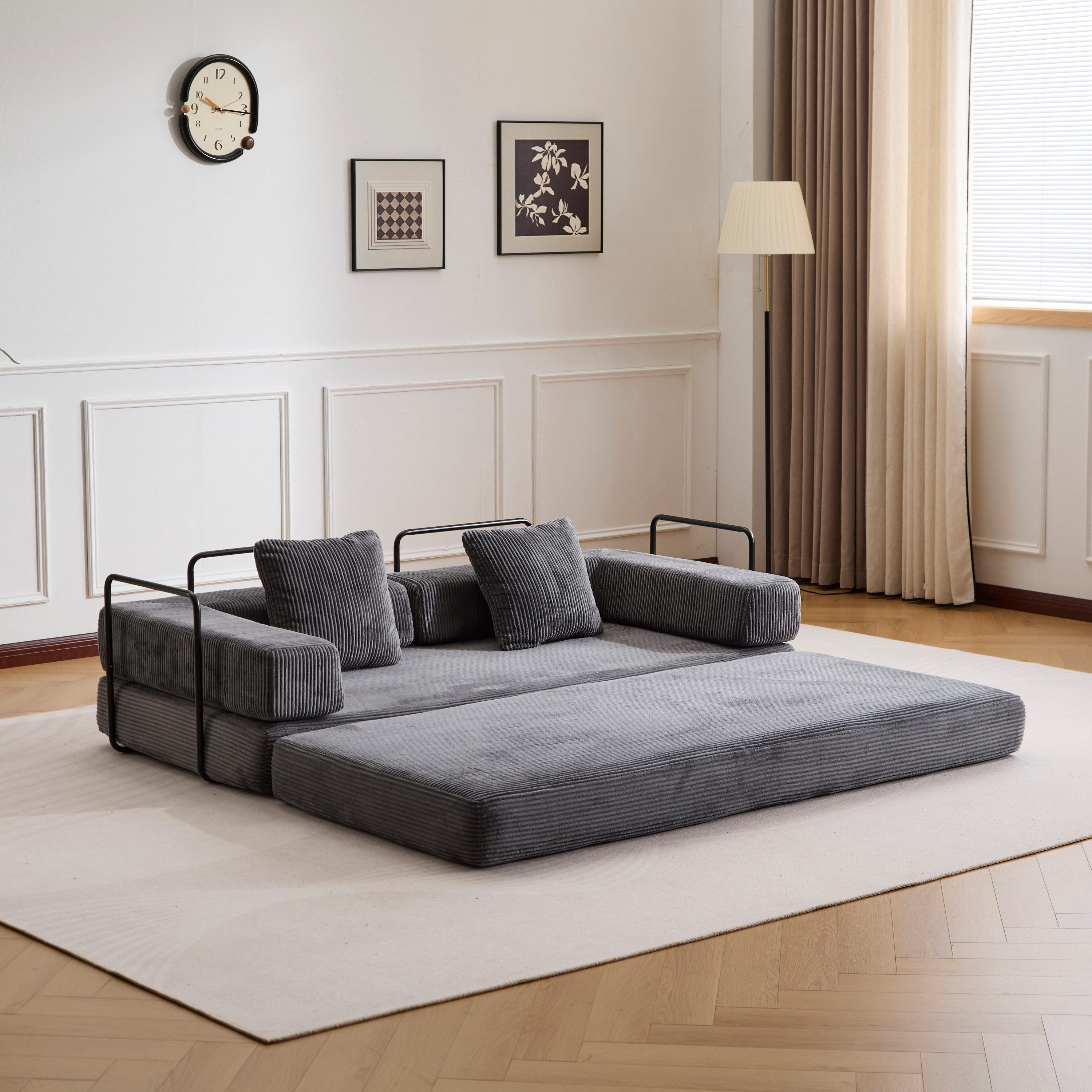 Leawin Loungesofa Faltbares Schlafsofa, bequemes Cord Bodensofa für kleine Räume, 4-in-1 Klappsofa für Wohnzimmer, Schlafzimmer, Büro oder Gäste