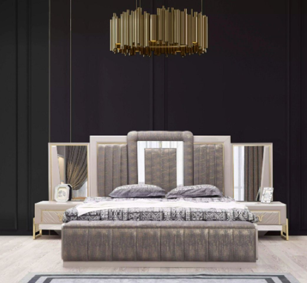 JVmoebel Schlafzimmer-Set Luxus Europa in Bett Schlafzimmer 4tlg + (4-St., Modern + 2x Kleiderschrank 2x Set Kleiderschrank), Bett Nachttische Made Nachttisch