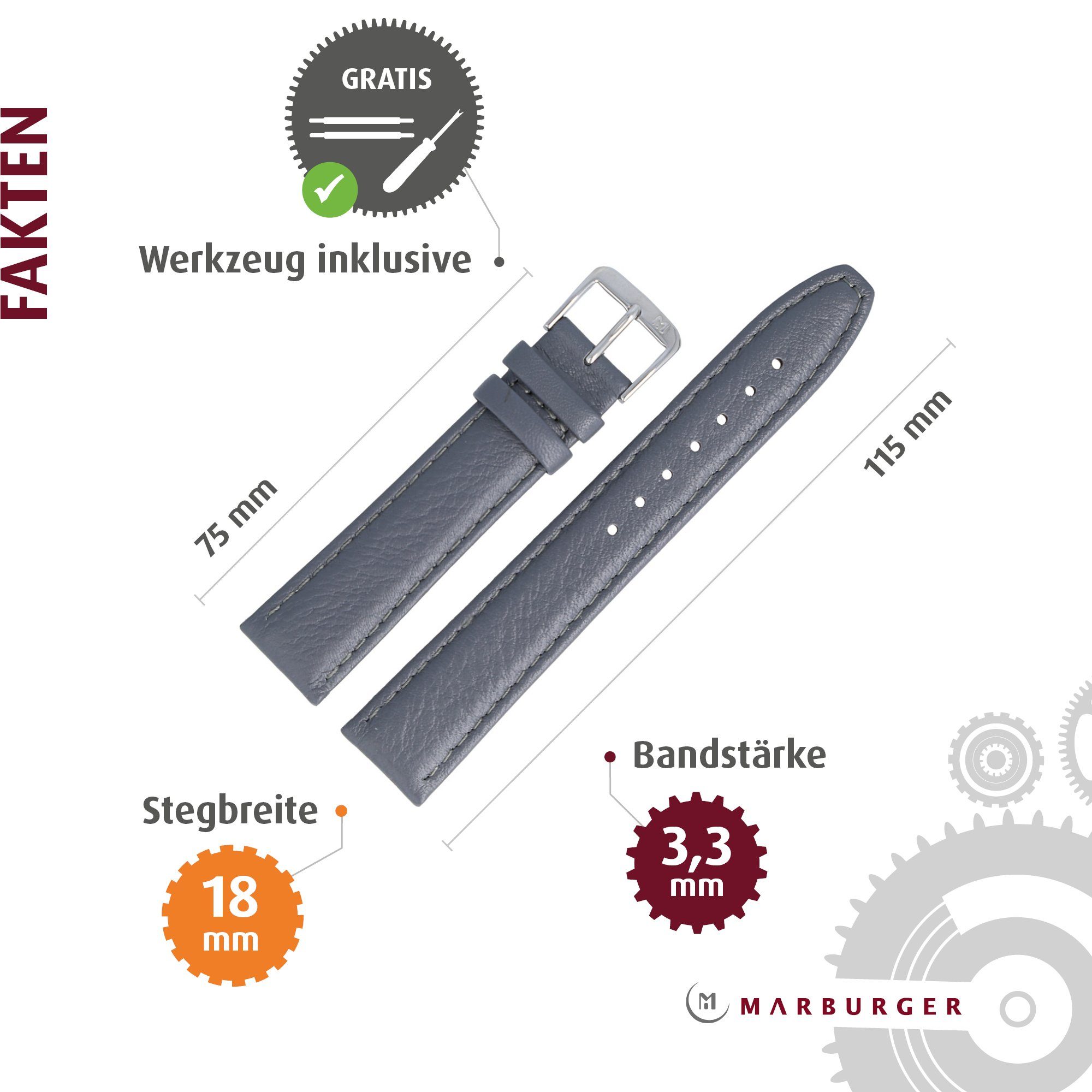 MARBURGER Uhrenarmband 18mm Leder