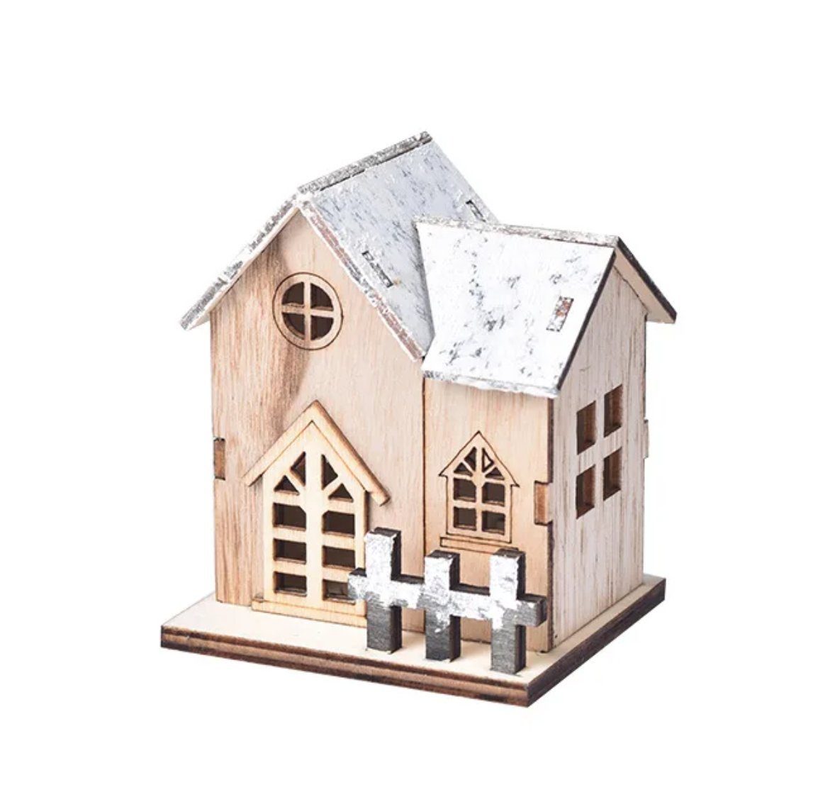 Stelby Weihnachtshaus Weihnachtshaus Holz mit LED Licht –Weihnachtsdeko Miniaturhaus 3 Stück, festliche Tischdekoration, stimmungsvolle Weihnachtsbeleuchtung