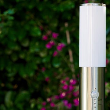 hofstein Außen-Stehlampe »Zogno« Außenleuchte mit Bewegungsmelder, Edelstahl und Kunststoff, ohne Leuchtmittel, Wegeleuchte 110cm, Gartenlampe mit E27, Gartenbeleuchtung IP44