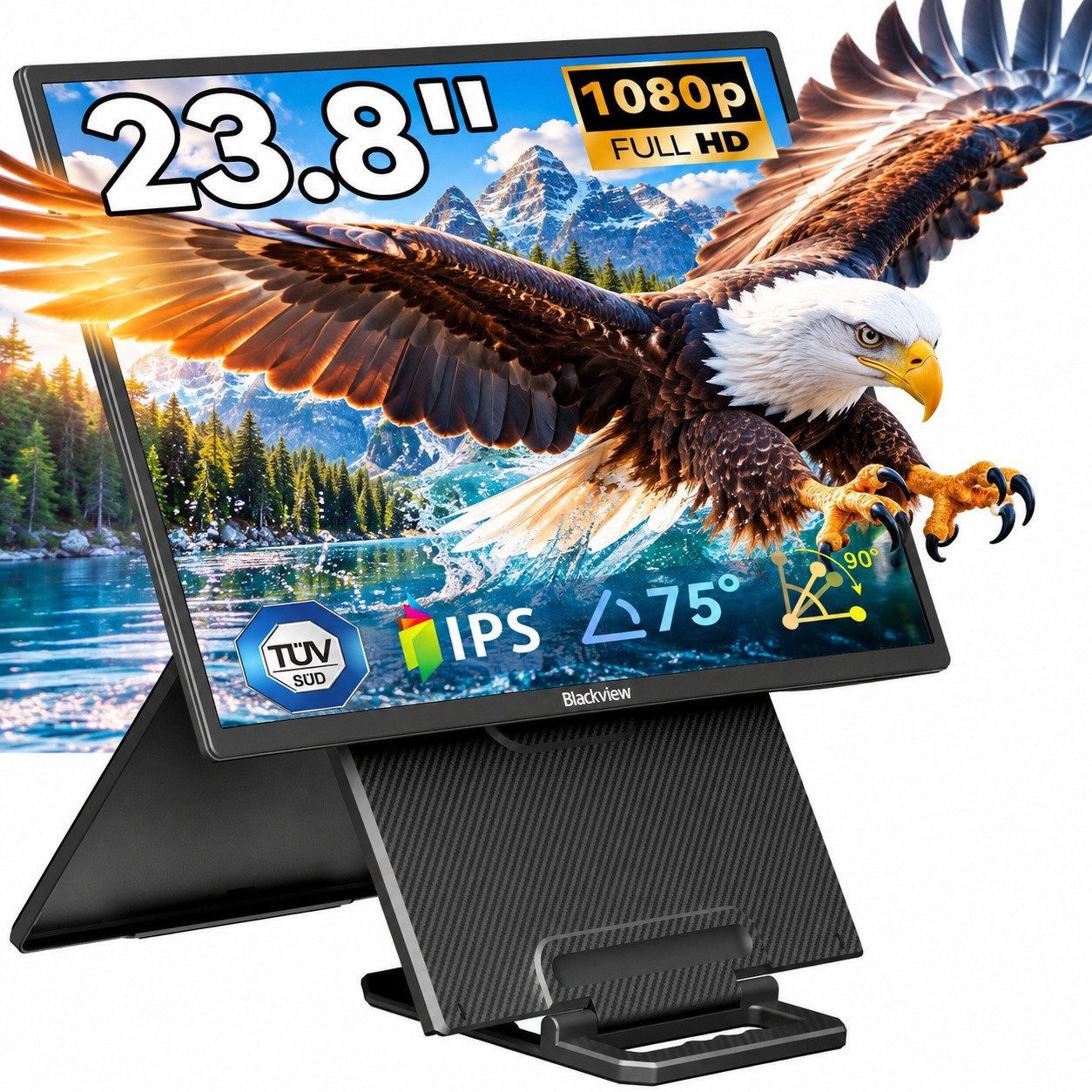 blackview 23,8'' FHD Laptop Bildschirm Erweiterung, LCD, IPS, 1920×1080 Portabler Monitor (60,5 cm/23,8 ", 1920x1080 px, Full HD, IPS, Gaming Monitor, Kompatibel mit Windows/Mac/Android/ChromeOS)