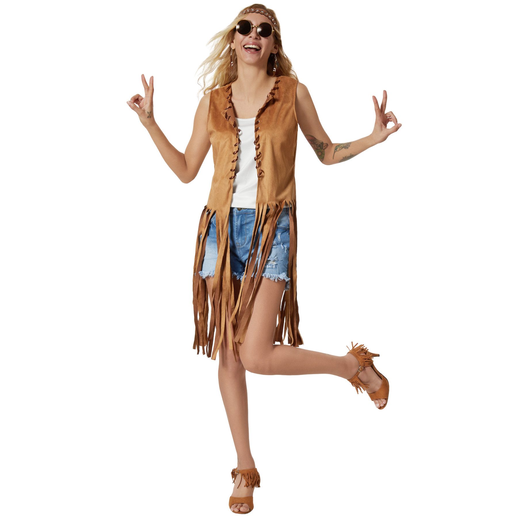 dressforfun Hippie-Kostüm Damenkostüm, Braune Weste mit tollen Accessoires. günstig online kaufen