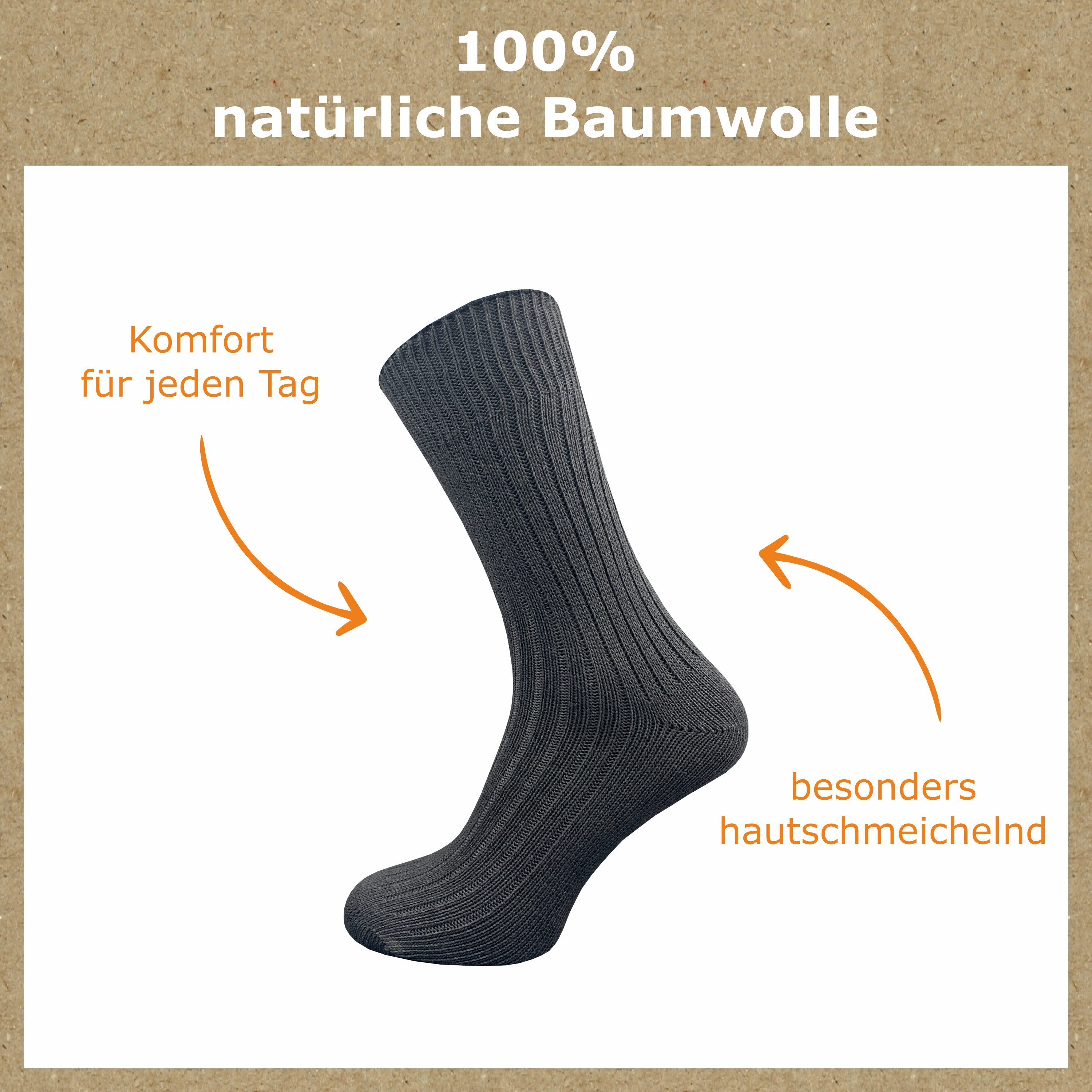 GAWILO Komfortsocken "Natur" aus 100% reiner, naturbelassener Baumwolle für Damen & Herren (6 Paar) Etwas gröber gestrickt für extra Tragekomfort & angenehmes H – Bild 2 von 5
