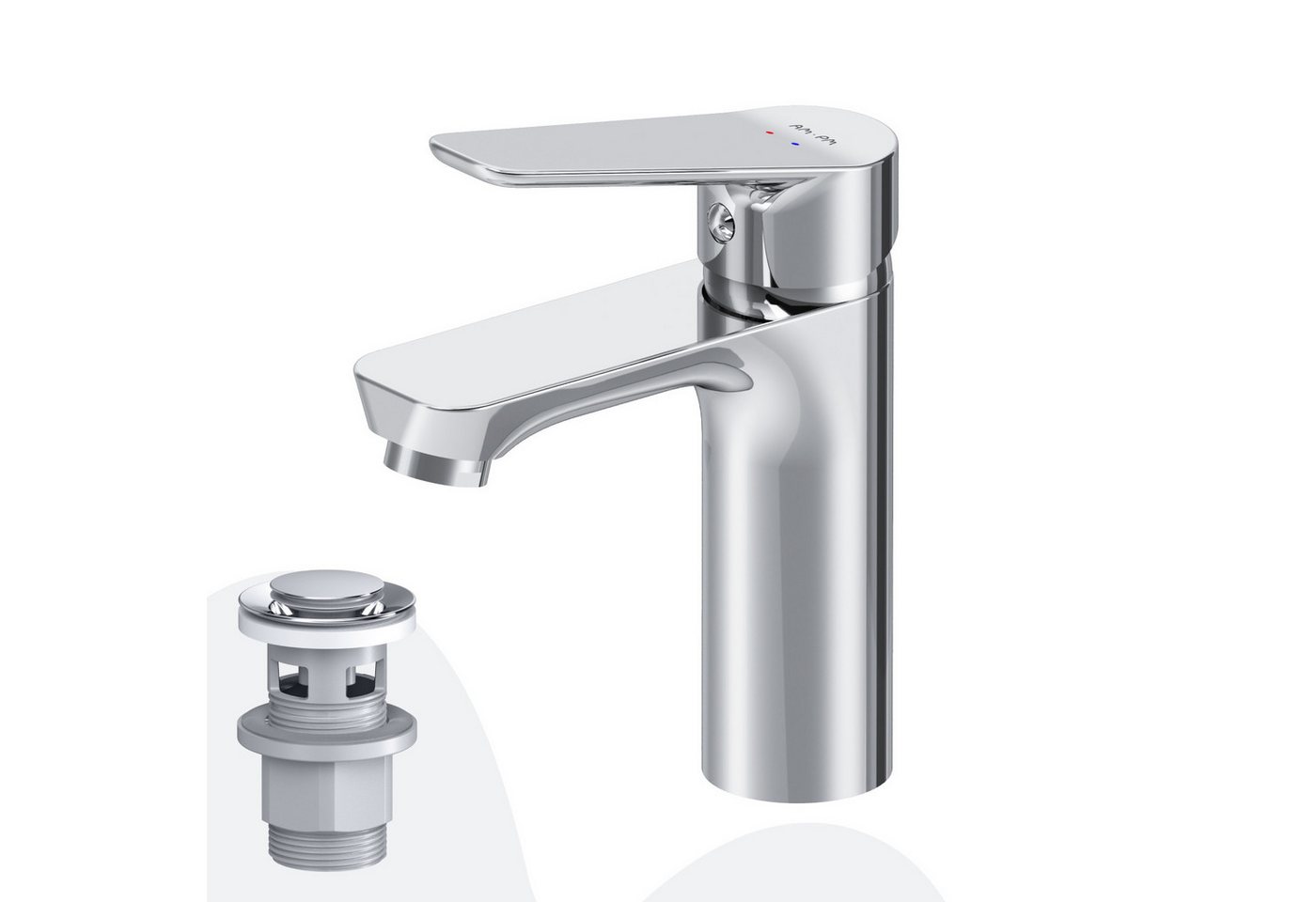 AM.PM Waschtischarmatur Badarmatur Bad Armatur HIT M-Größe Wasserhahn Waschbeckenarmatur (Mischarmatur mit Ablaufgarnitur, Mischbatterie inkl. 2 x G 3/8-Anschluss und Klick-Ablauf) Einhebelmischer für warmes und kaltes Wasser