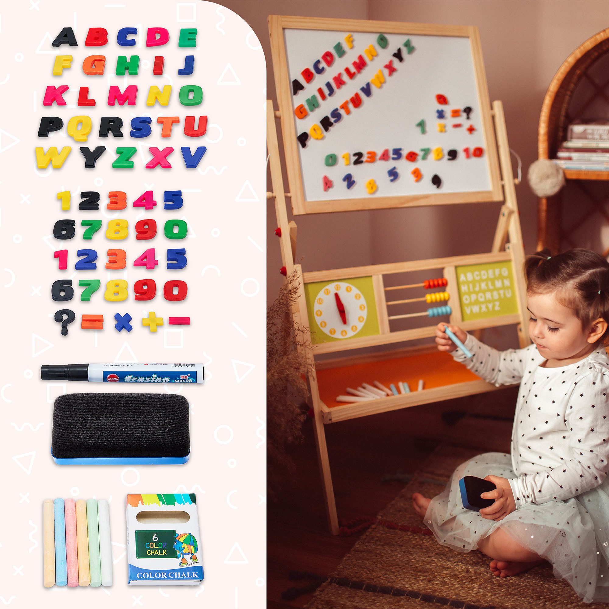 Mamabrum Standtafel 2-in-1 Kindertafel – Magnetische Kreidetafel und Whiteboard – Bild 5 von 5