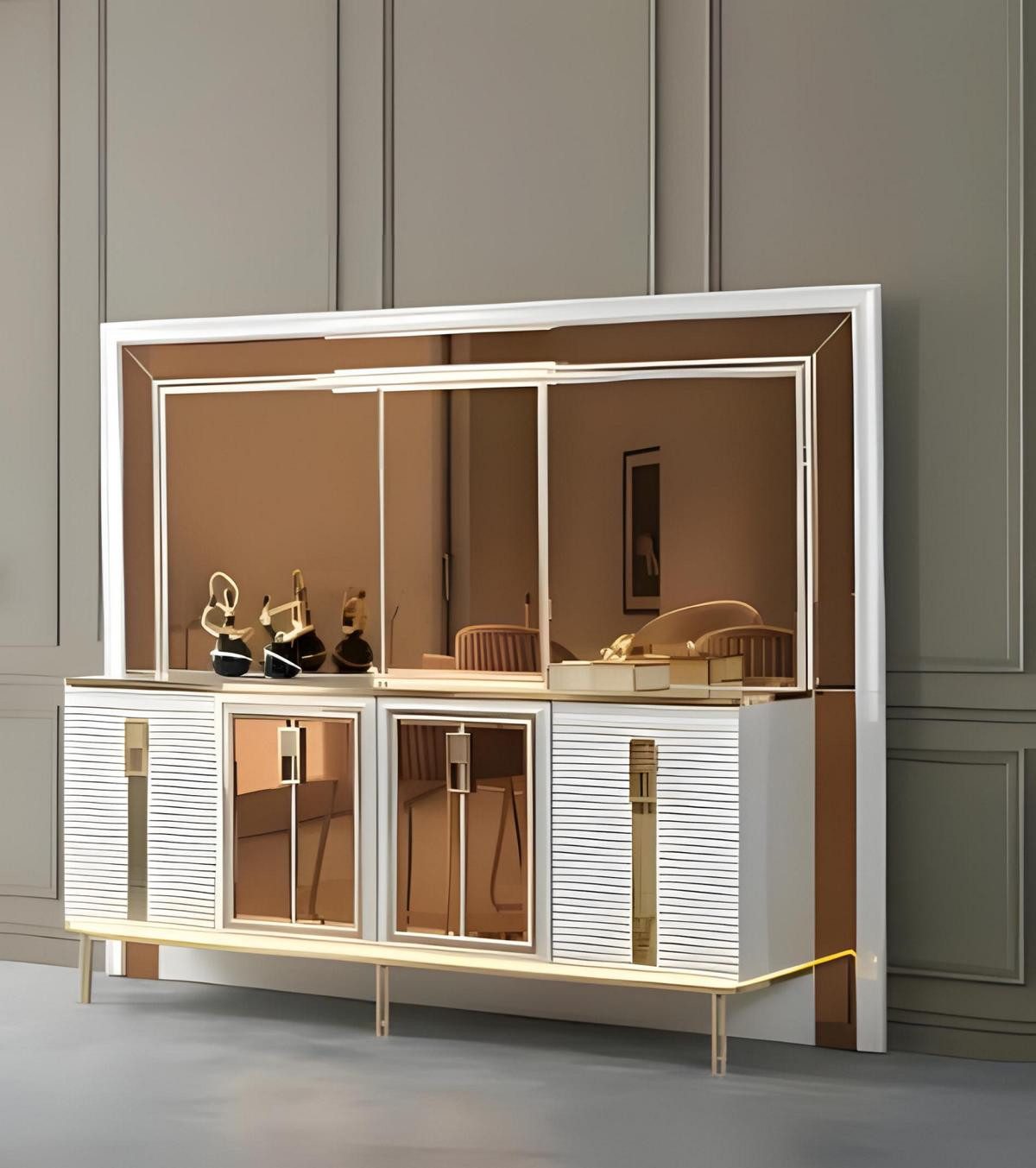 JVmoebel Kleiderschrank Moderne Sideboard mit hochwertigem Spiegel und goldenen Akzenten (1-St)