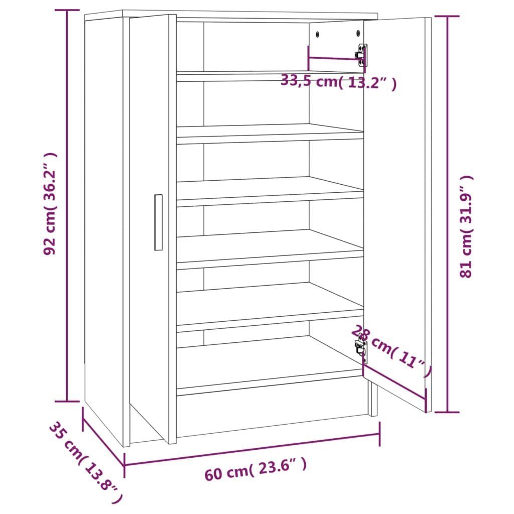 vidaXL Sonoma 60x35x92 Holzwerkstoff, cm Schuhregal 1-tlg. Grau Schuhschrank