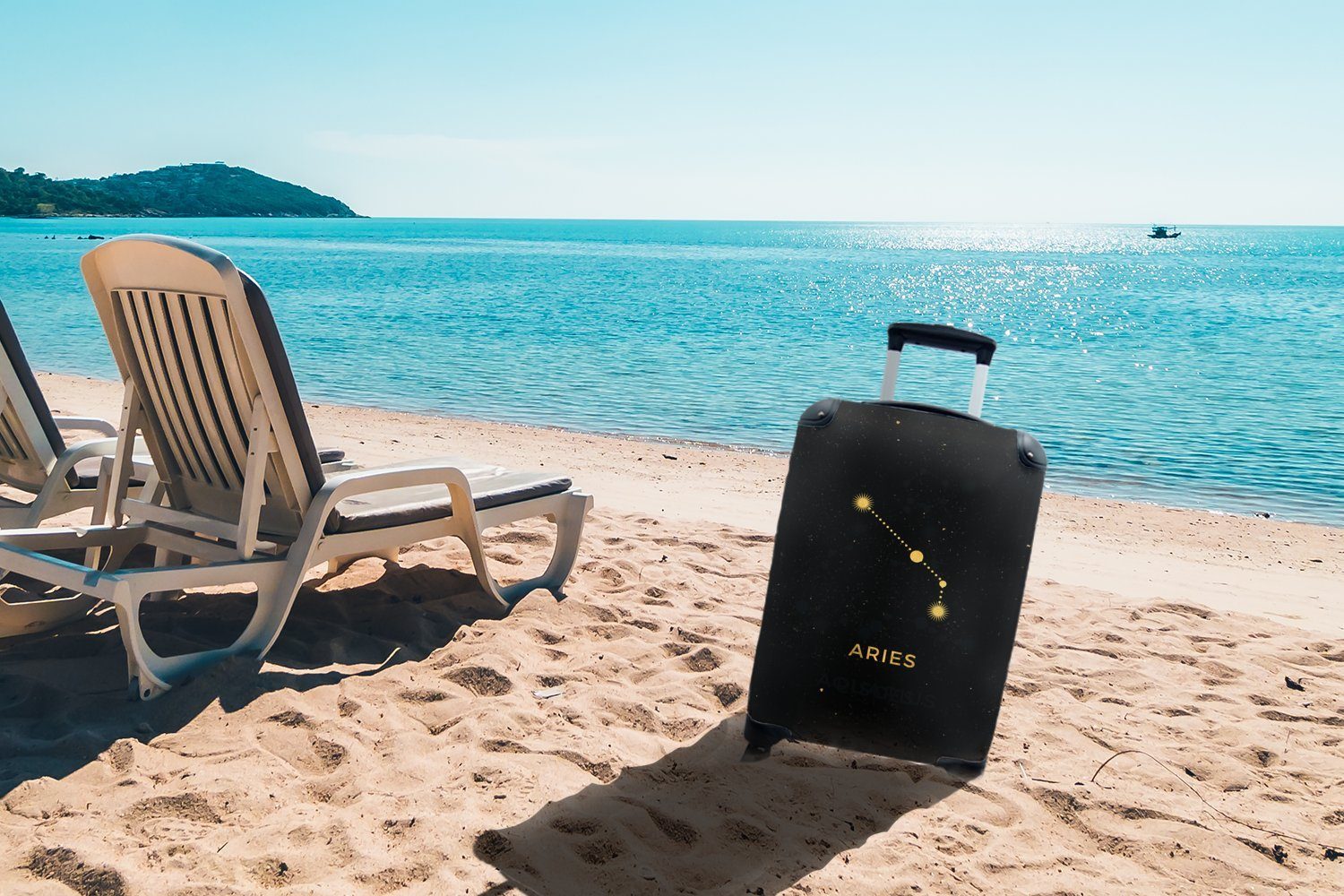 MuchoWow Handgepäckkoffer Widder Ferien, Reisetasche mit Schwarz, 4 rollen, - Reisekoffer für - - Rollen, Gold Handgepäck Trolley, Konstellation