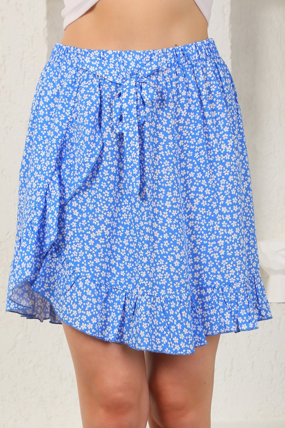 Bongual Sommerrock Minirock in Wickel-Optik mit Schleife und Rüschen geblüm günstig online kaufen