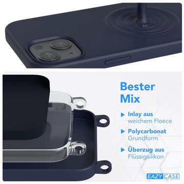 EAZY CASE Handykette Runde Kette für Apple iPhone 13 6,1 Zoll, Handytasche durchsichtige Silikon Hülle mit breitem Umhängeband Blau