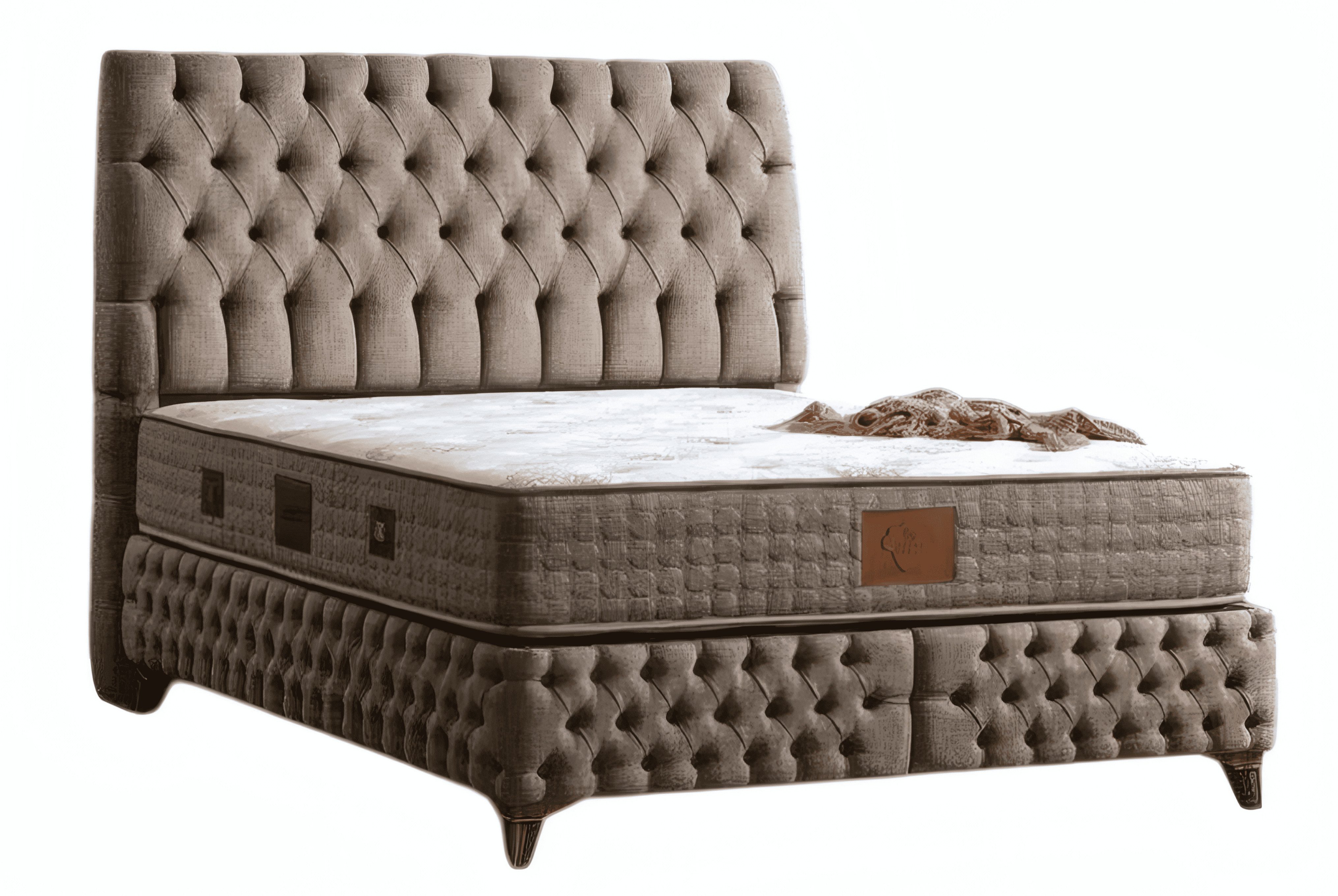 JVmoebel Bettgestell JVMoebel Komfortbett mit Stauraum in Beige und Polsterstoff (1-tlg)
