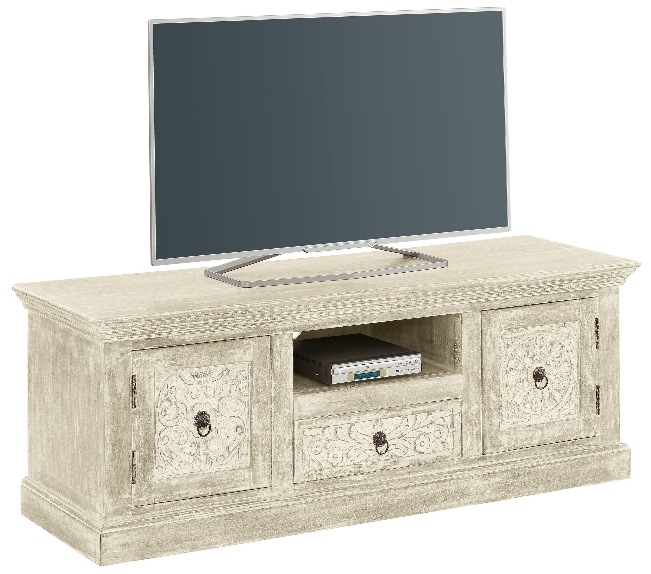 loft24 Lowboard Hiran, Fernsehschrank mit Kabelkanal, 2 Türen, 1 Schublade, Mangoholz