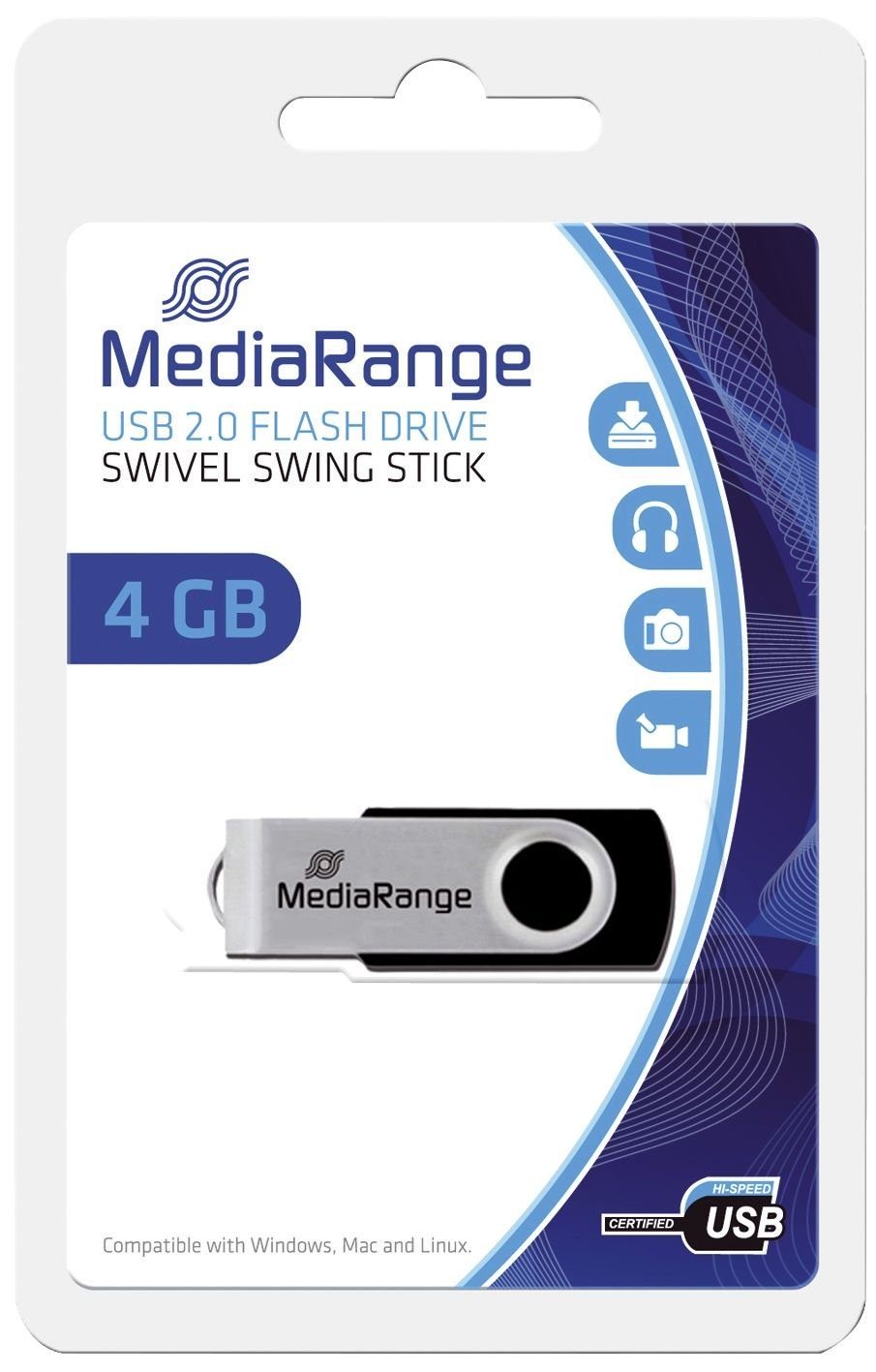 Mediarange MediaRange USB-Stick 4GB Flash Drive silber swivel swing USB-Stick