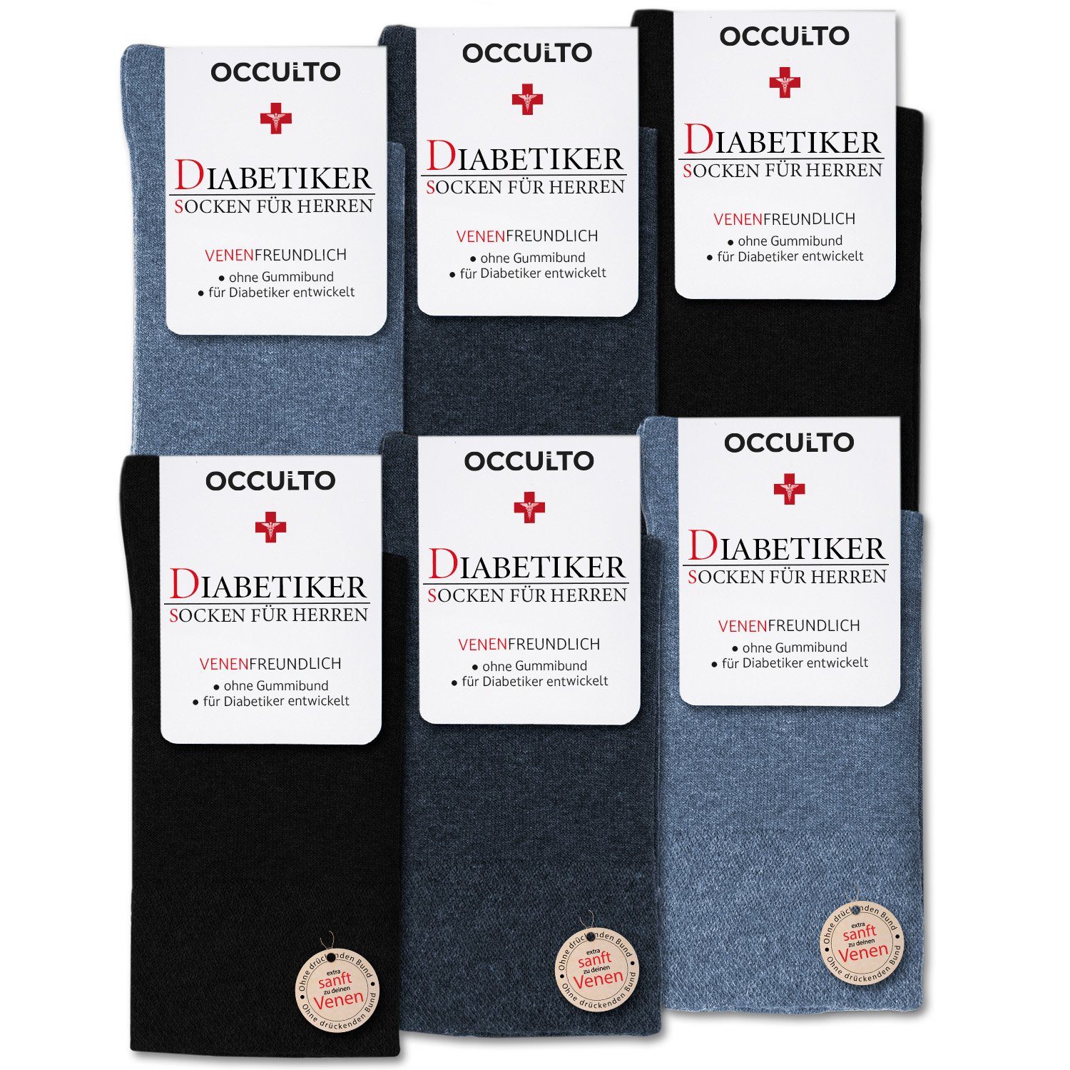 OCCULTO Diabetikersocken Diabetikersocken Herren ohne Naht 6er Pack (Modell: Oliver) (6-Paar)