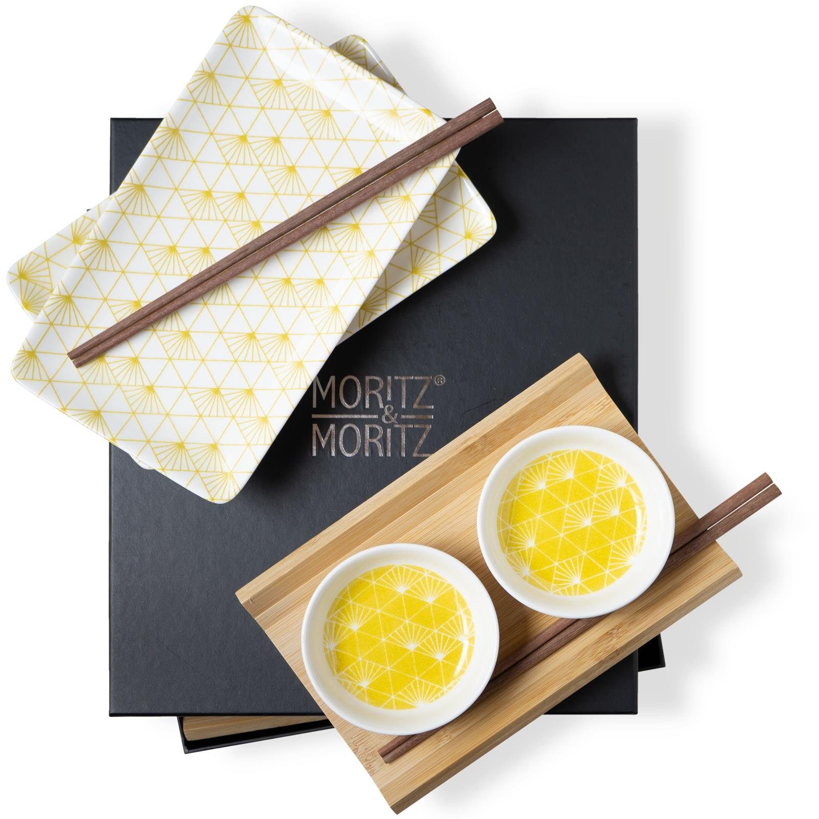 Moritz & Moritz Tafelservice Moritz & Moritz Gourmet - Sushi Set 10 teilig gelbe Strahlen (8-tlg), 2 Personen, Porzellan, Geschirrset für 2 Personen