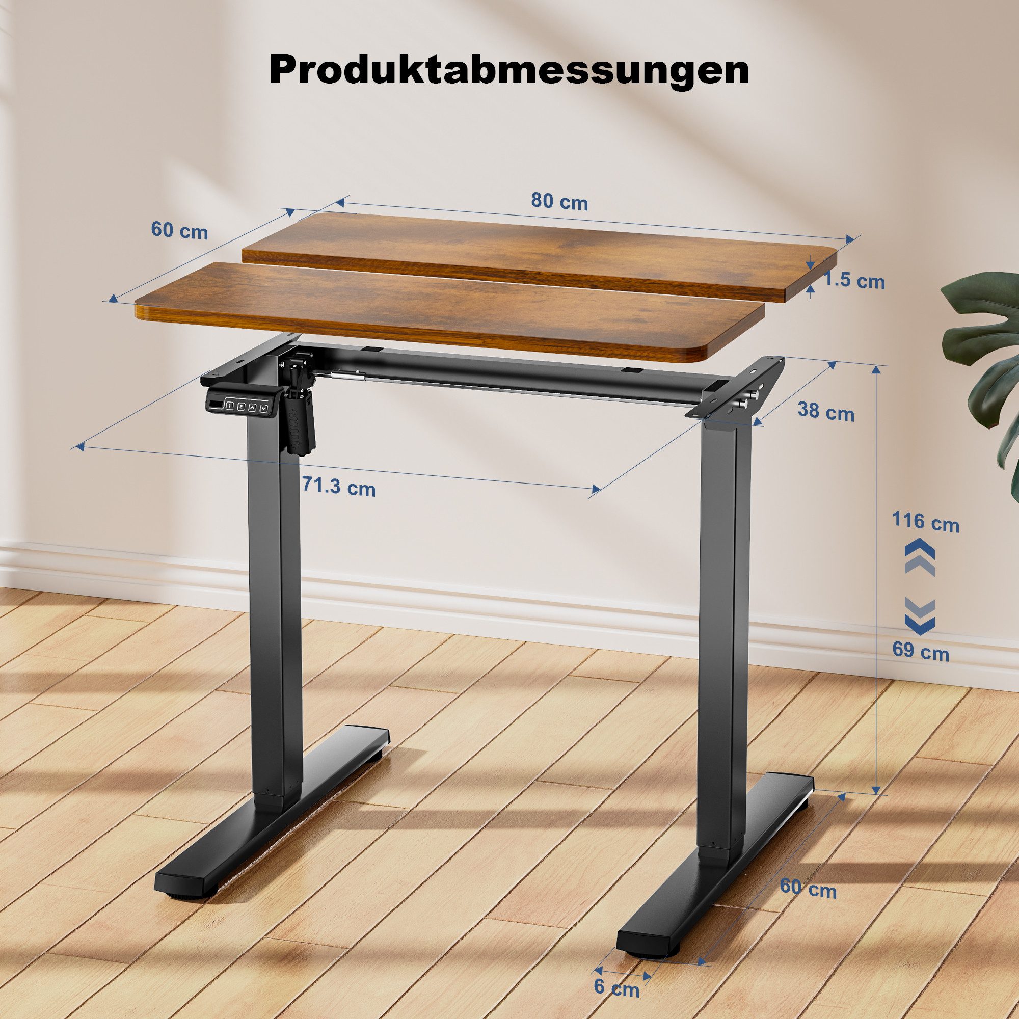 Ragnarök Möbel-Design Schreibtisch Ragnarök-Möbeldesign höhenverstellbarer Schreibtisch (1 Tisch), Breite 80 cm, Breite 120 cm, Breite 140 cm, Breite 160 cm – Bild 2 von 5