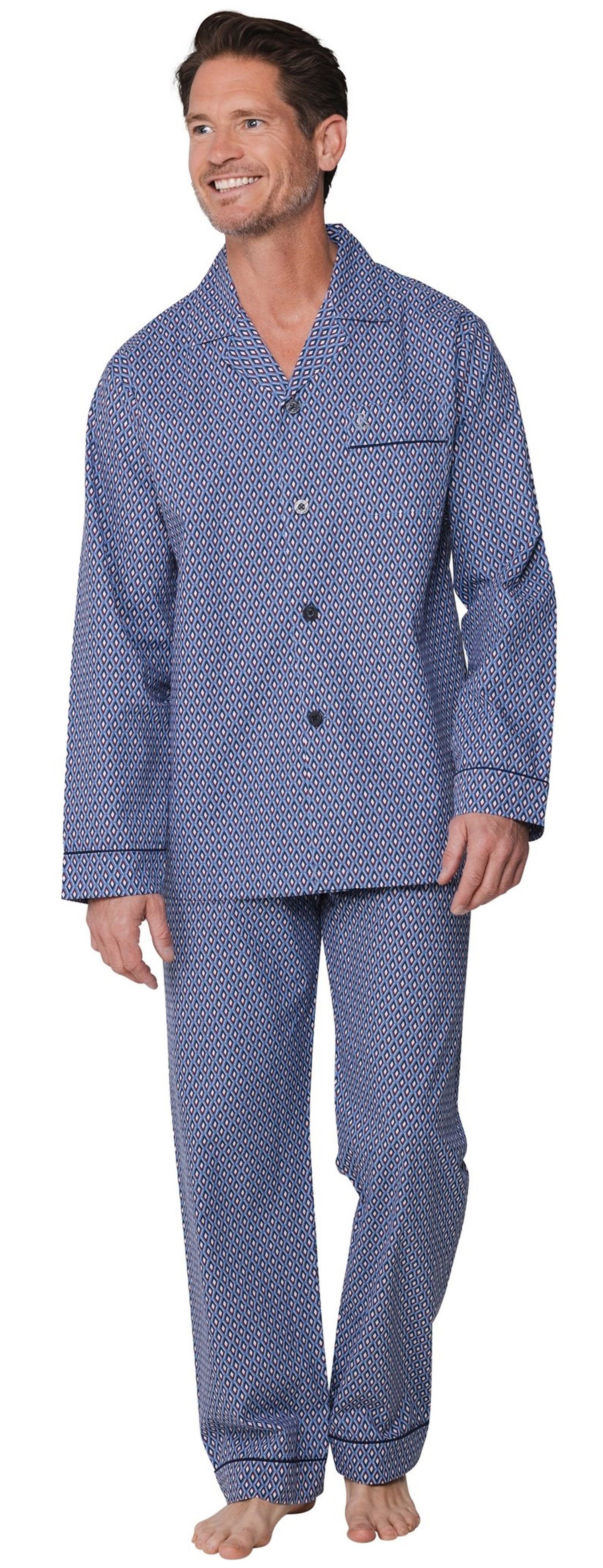 Robson Schlafanzug Herren Pyjama geknöpft (2 tlg) Baumwolle